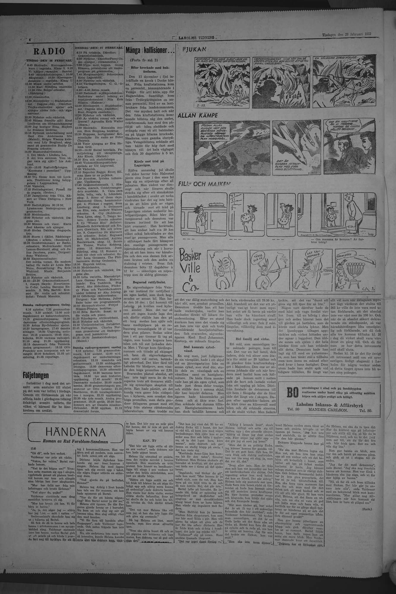 Laholms Tidning Tisdag 26 februari 1952, sida 6