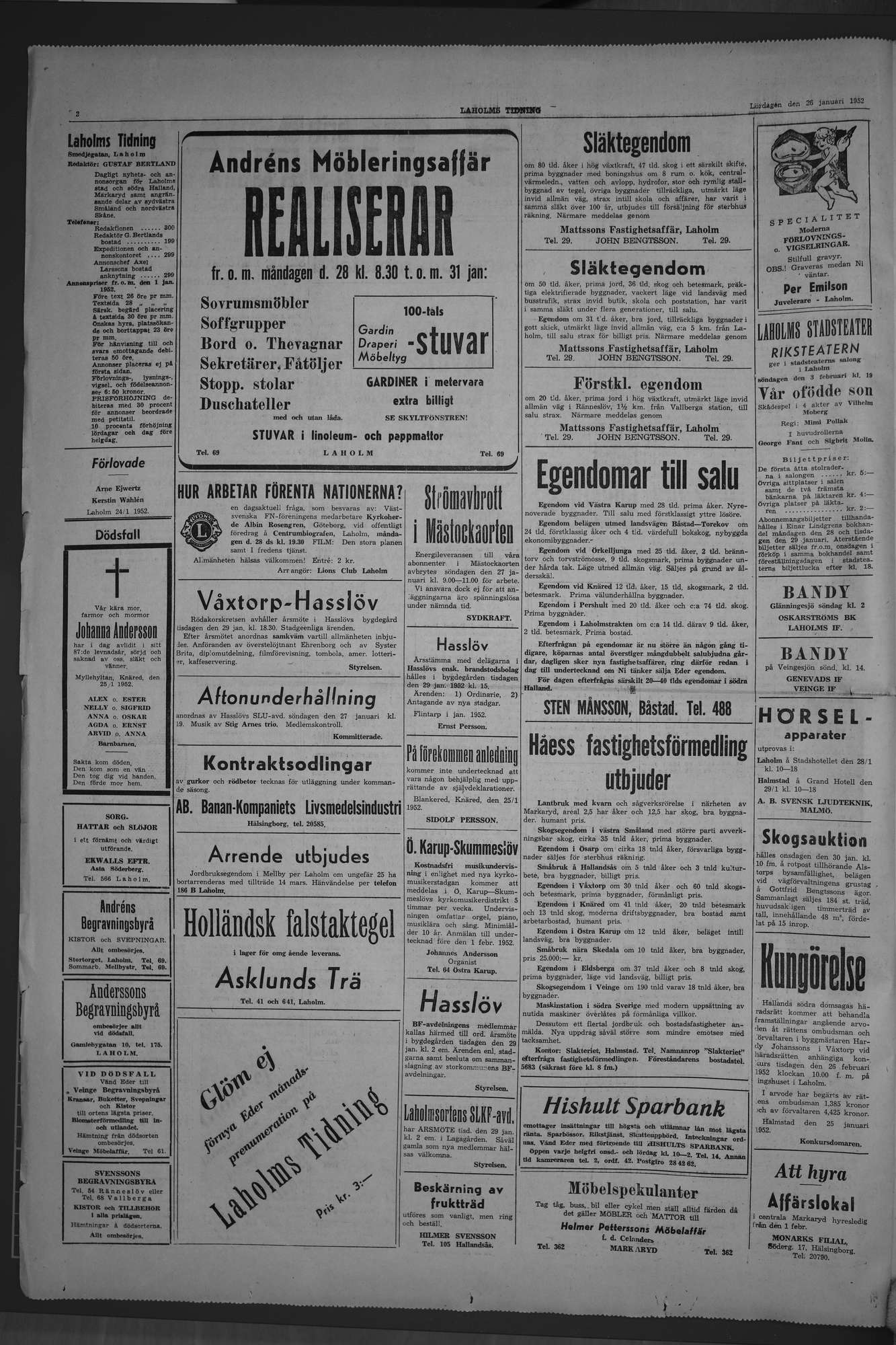 Laholms Tidning Lördag 26 januari 1952, sida 2