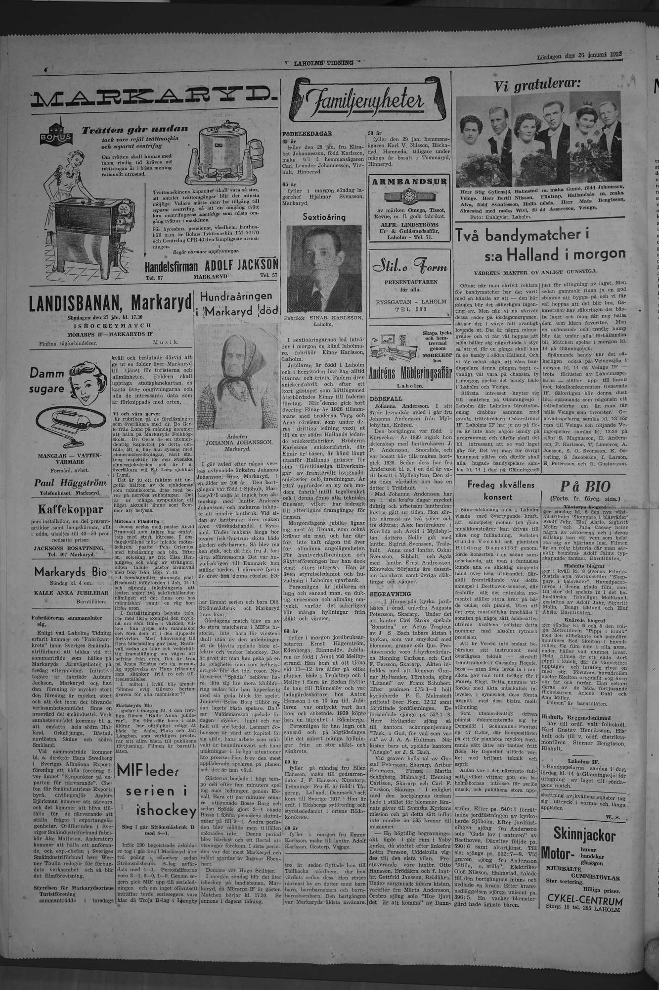 Laholms Tidning Lördag 26 januari 1952, sida 4