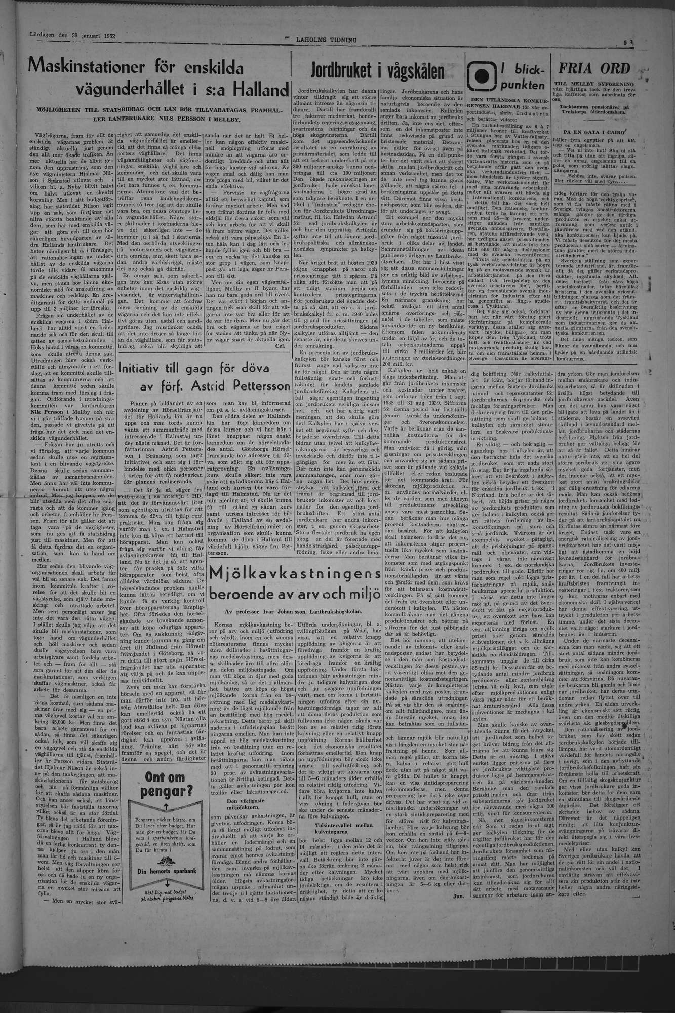 Laholms Tidning Lördag 26 januari 1952, sida 5