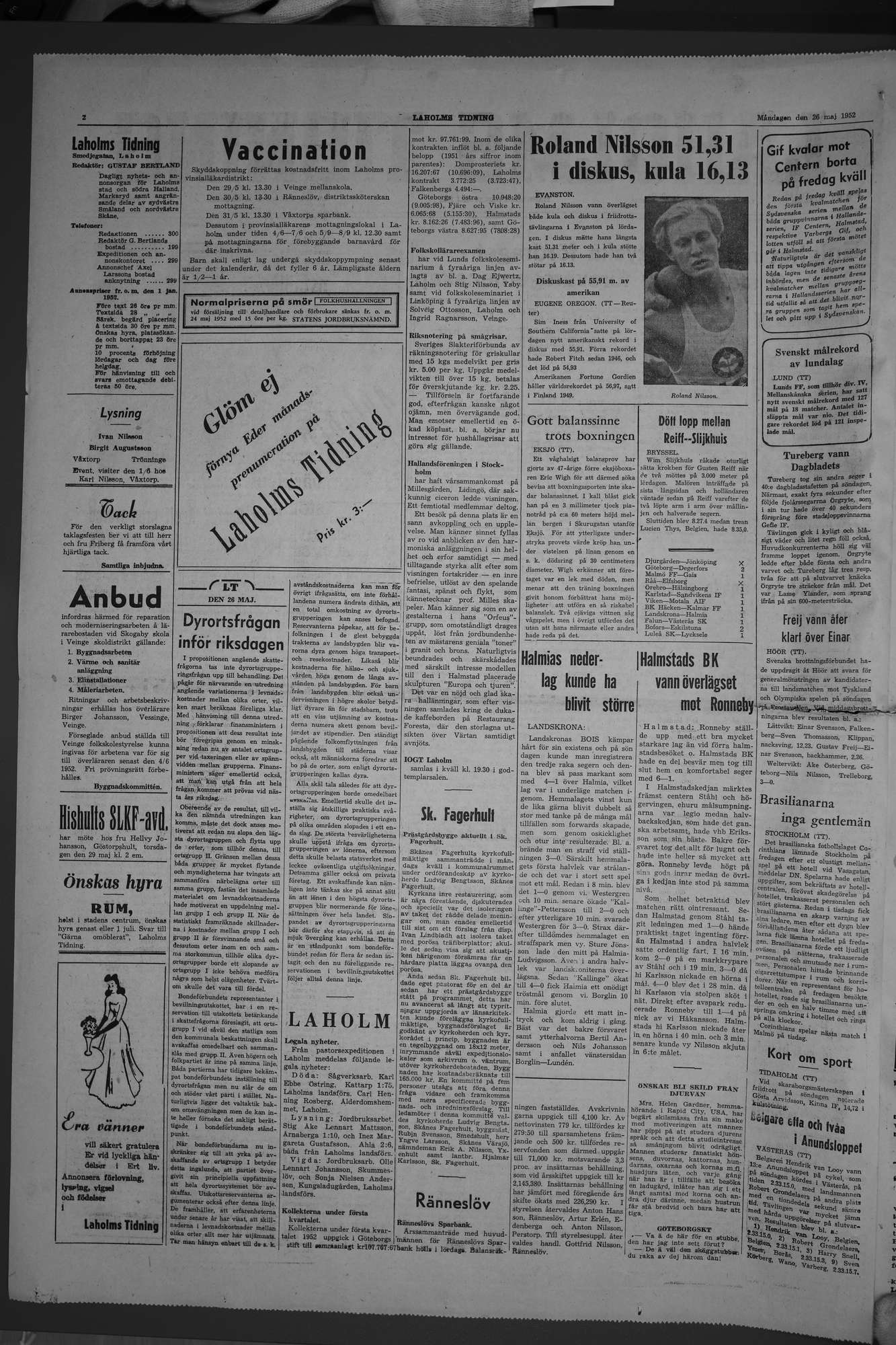 Laholms Tidning Måndag 26 maj 1952, sida 2