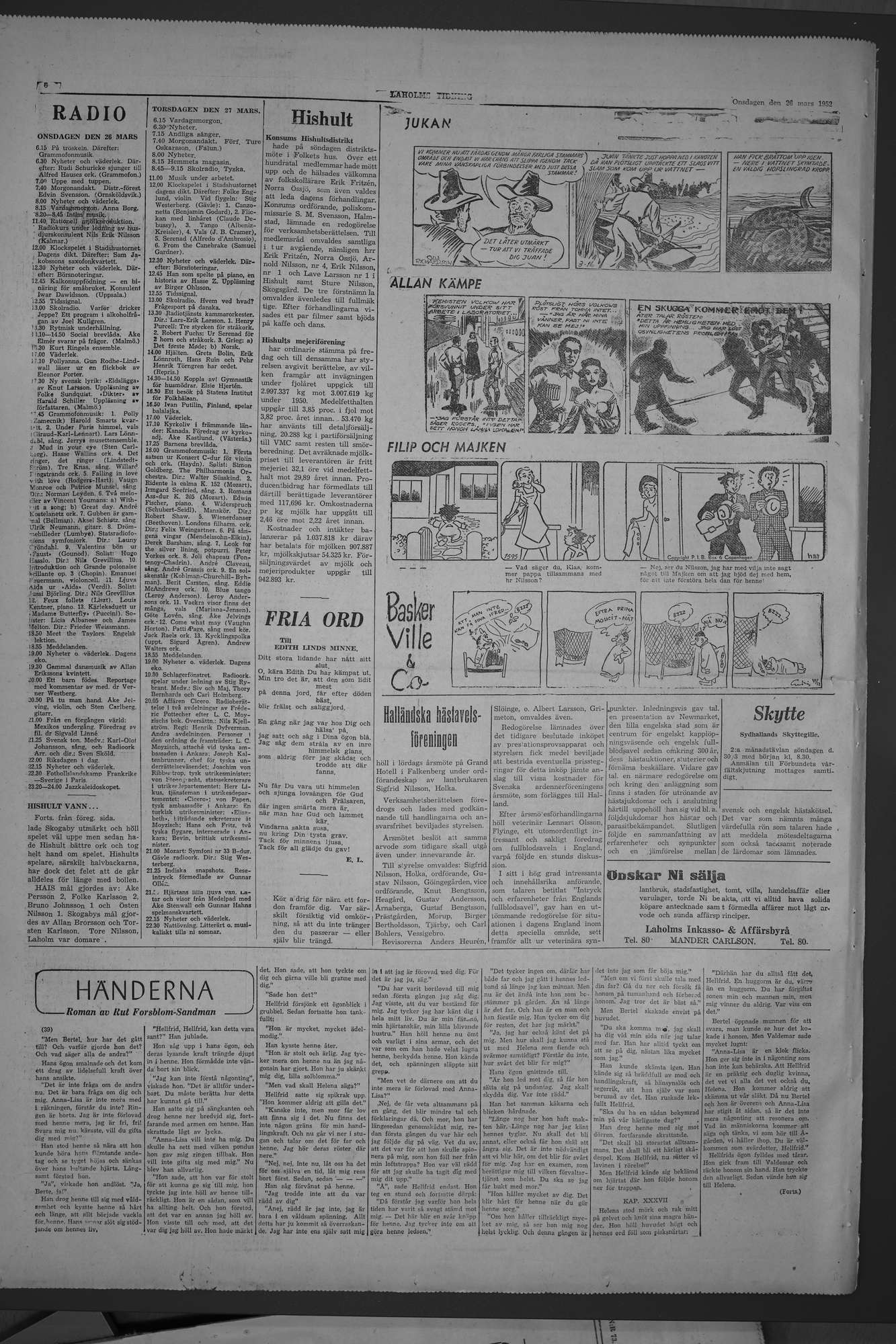 Laholms Tidning Onsdag 26 mars 1952, sida 6