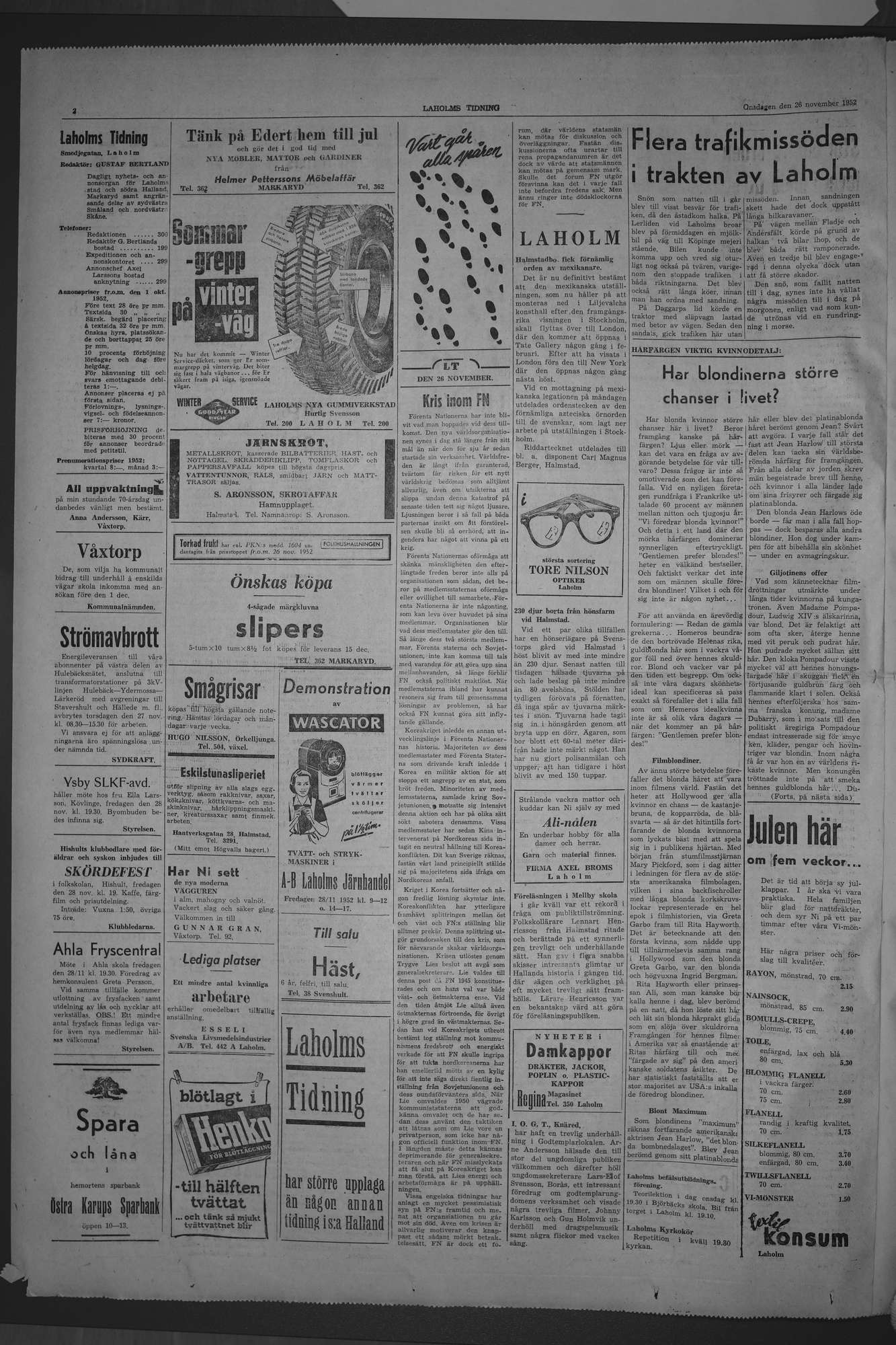 Laholms Tidning Onsdag 26 november 1952, sida 2