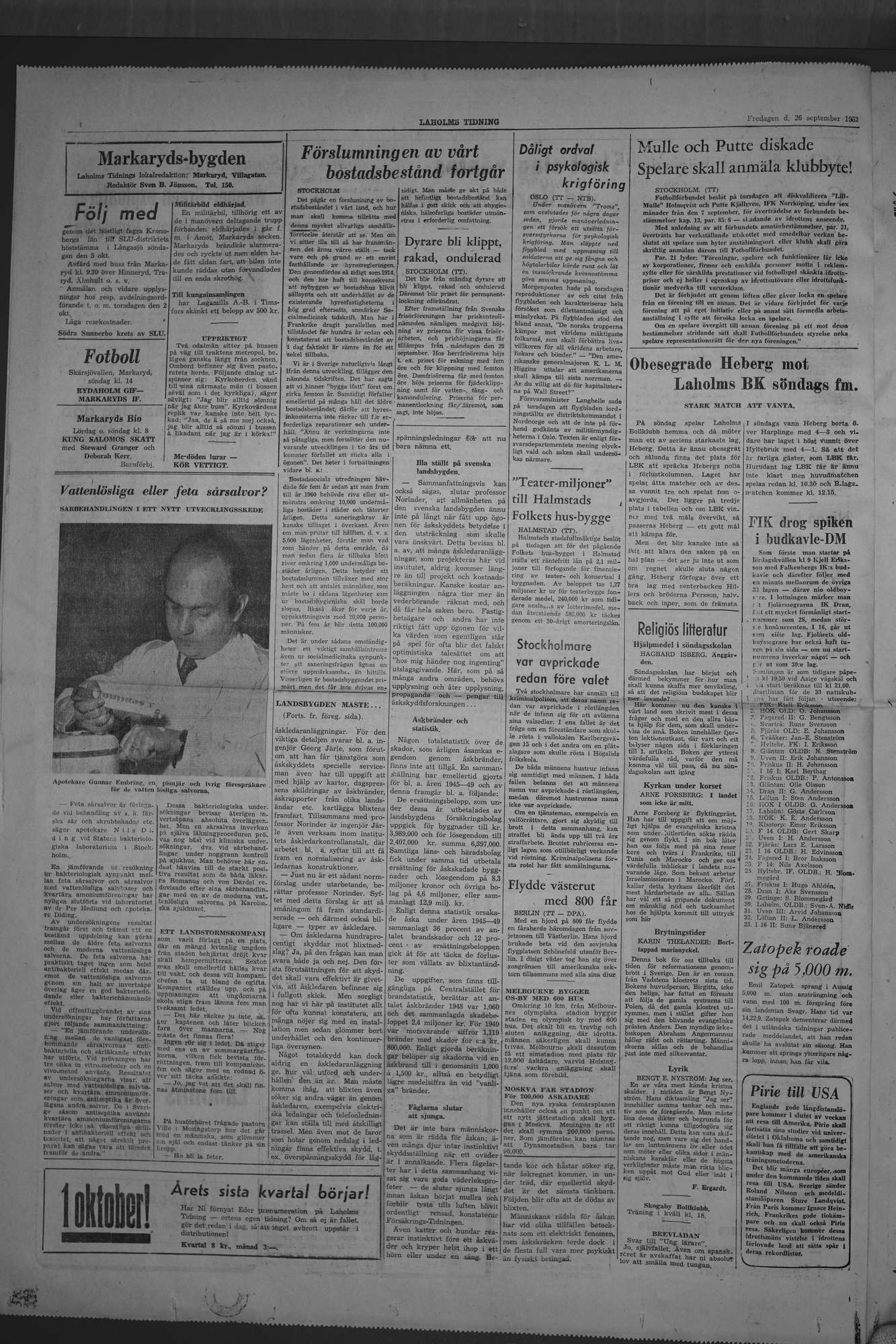 Laholms Tidning Fredag 26 september 1952, sida 4