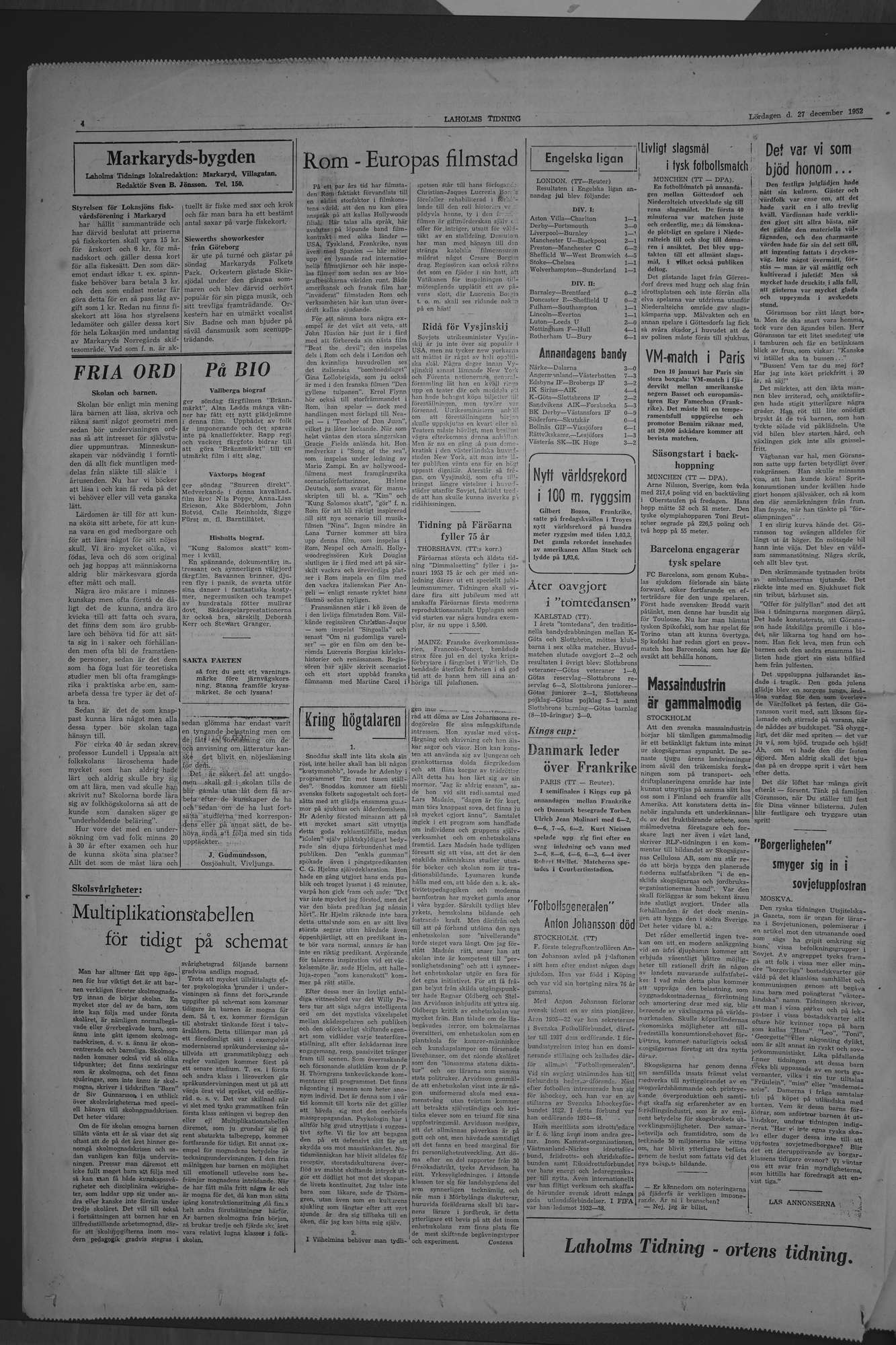 Laholms Tidning Lördag 27 december 1952, sida 4
