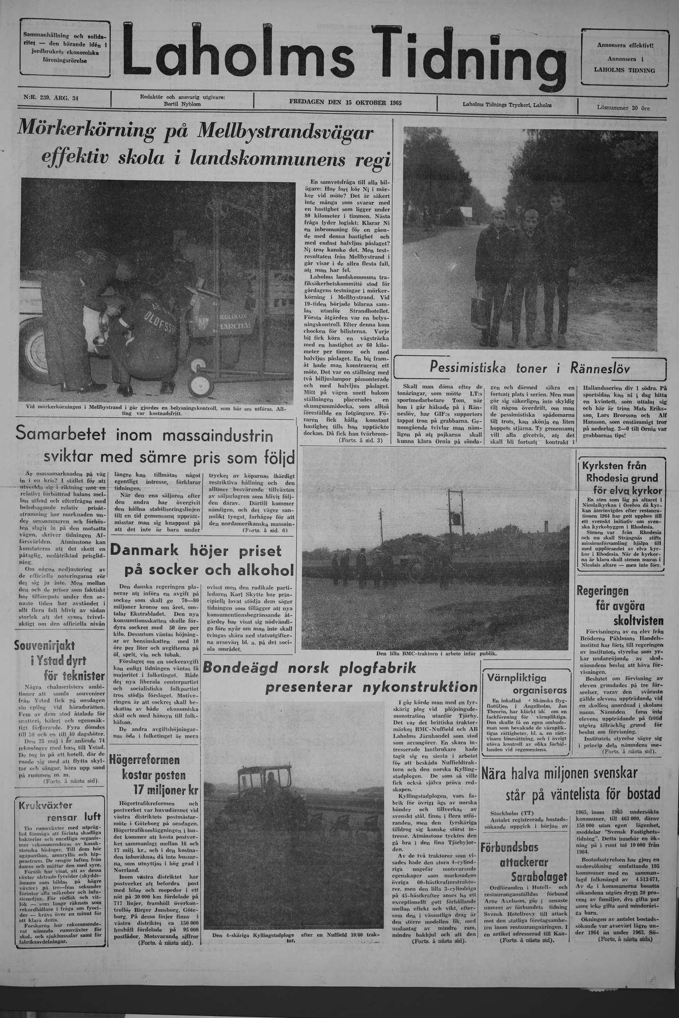 Laholms Tidning Fredag 15 oktober 1965, sida 1