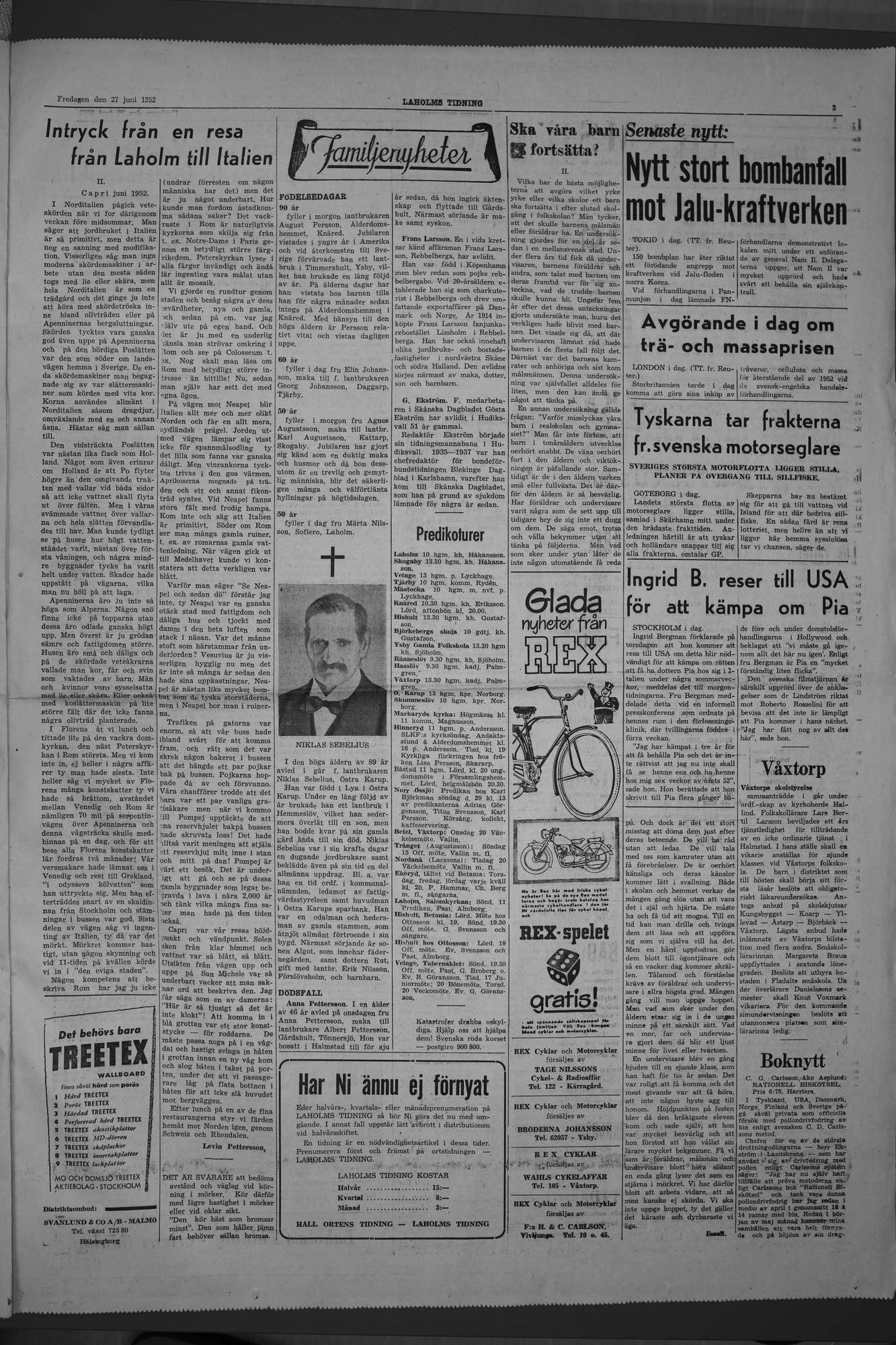 Laholms Tidning Fredag 27 juni 1952, sida 3