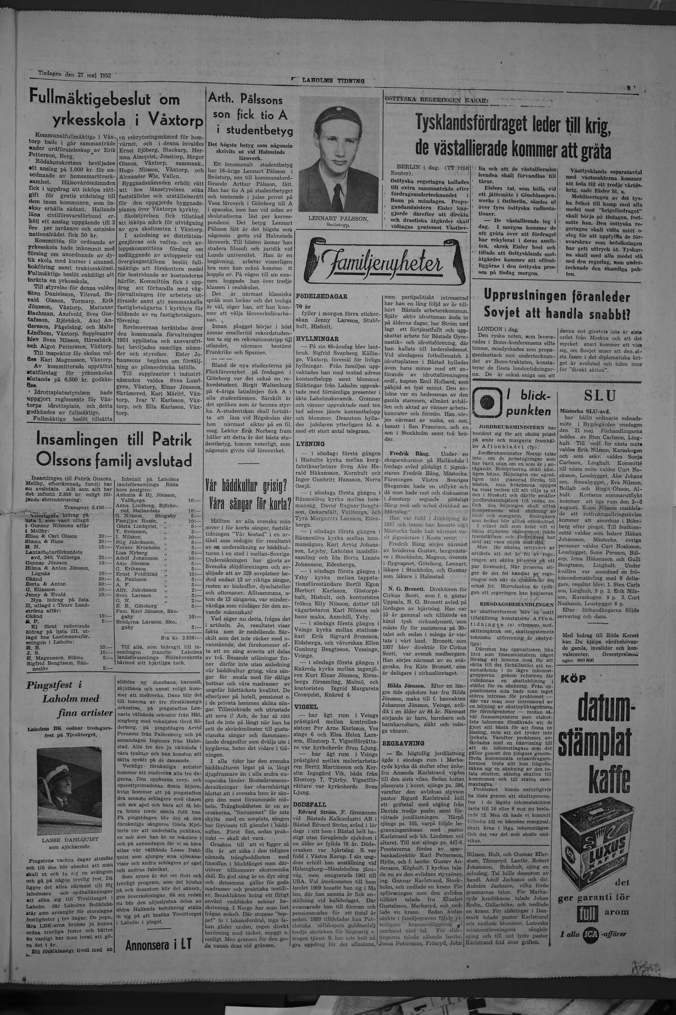 Laholms Tidning Tisdag 27 maj 1952, sida 3