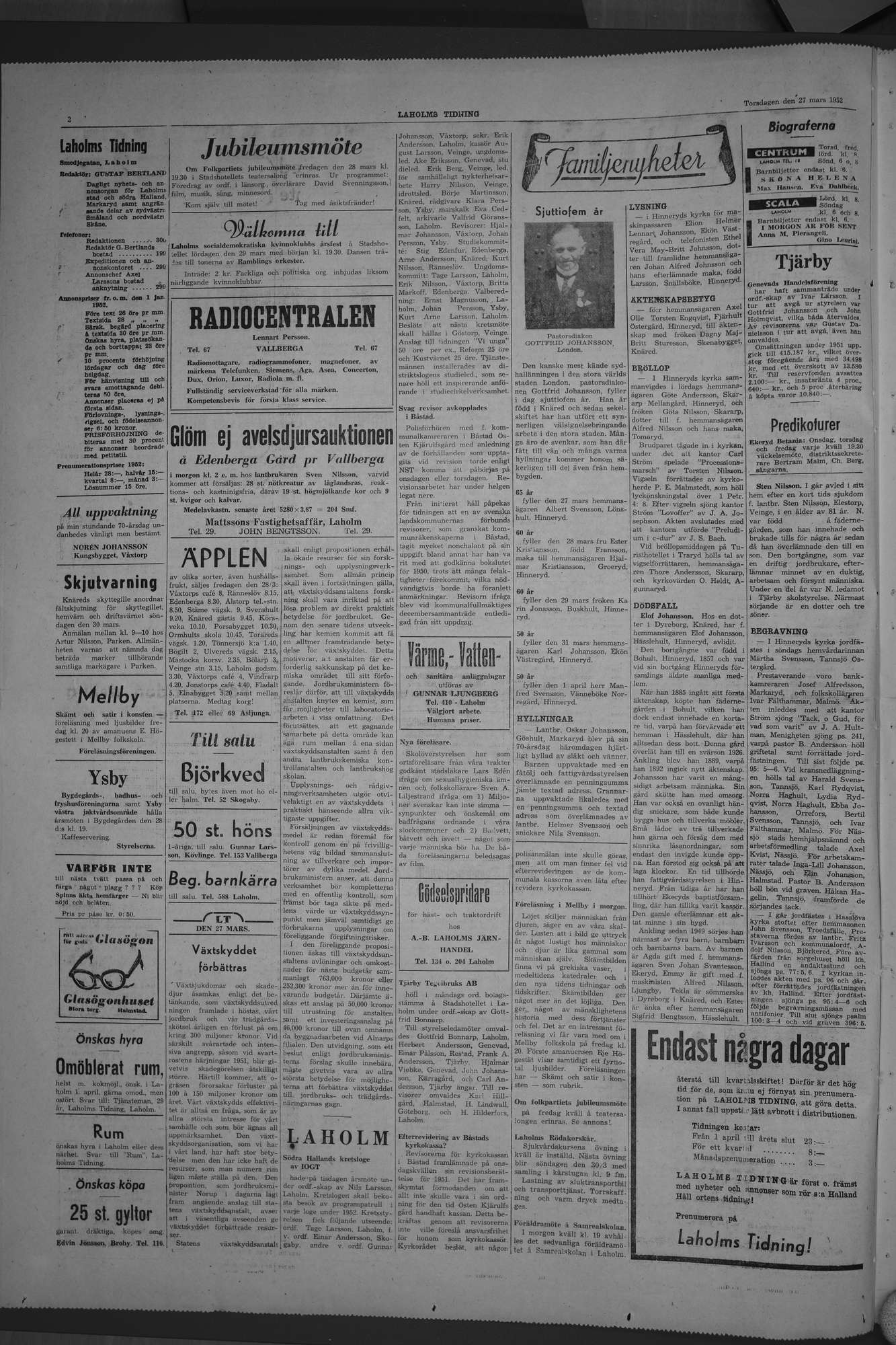 Laholms Tidning Torsdag 27 mars 1952, sida 2
