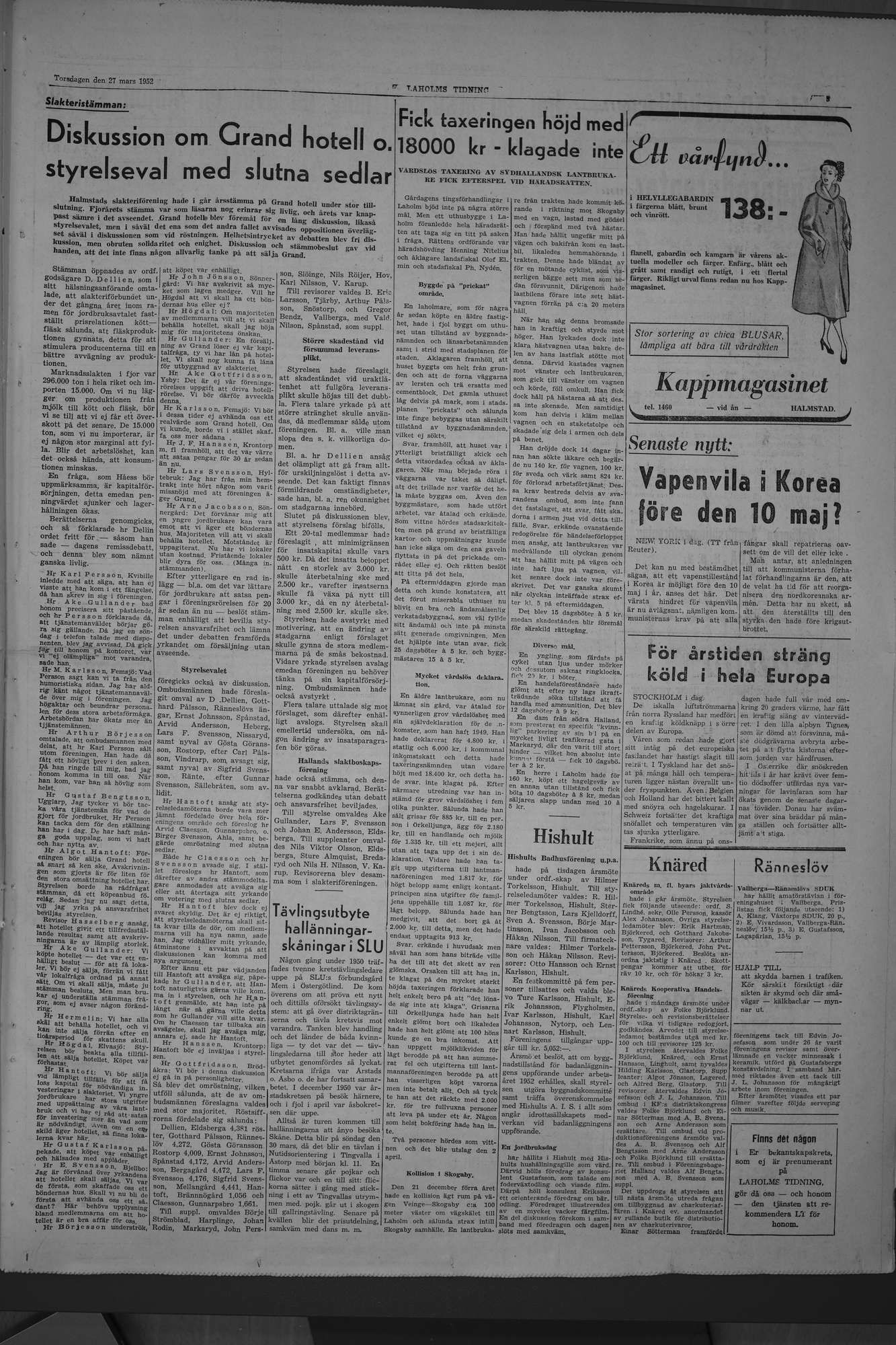 Laholms Tidning Torsdag 27 mars 1952, sida 3