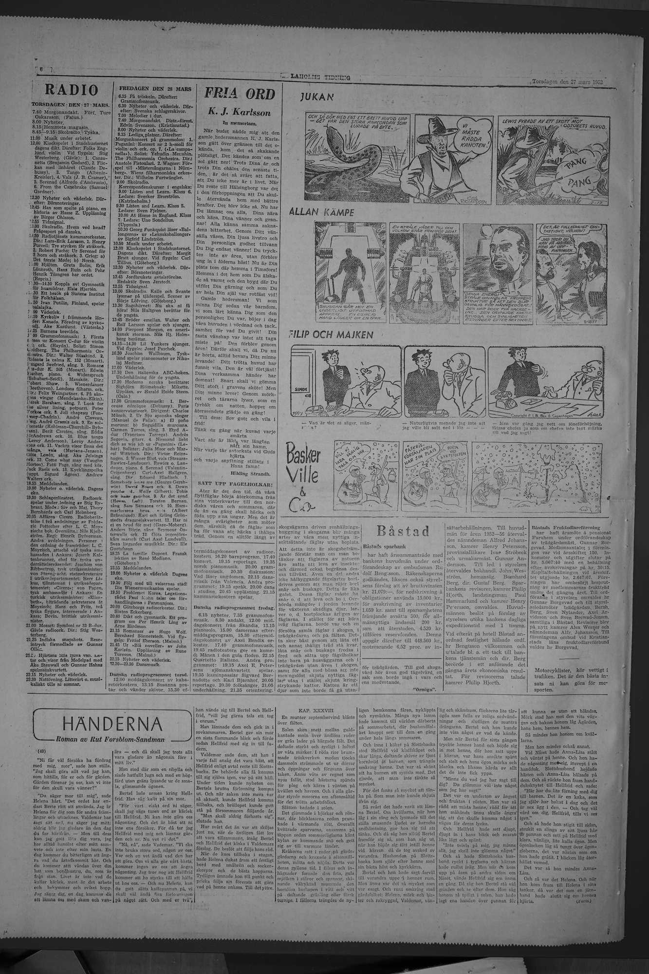Laholms Tidning Torsdag 27 mars 1952, sida 6