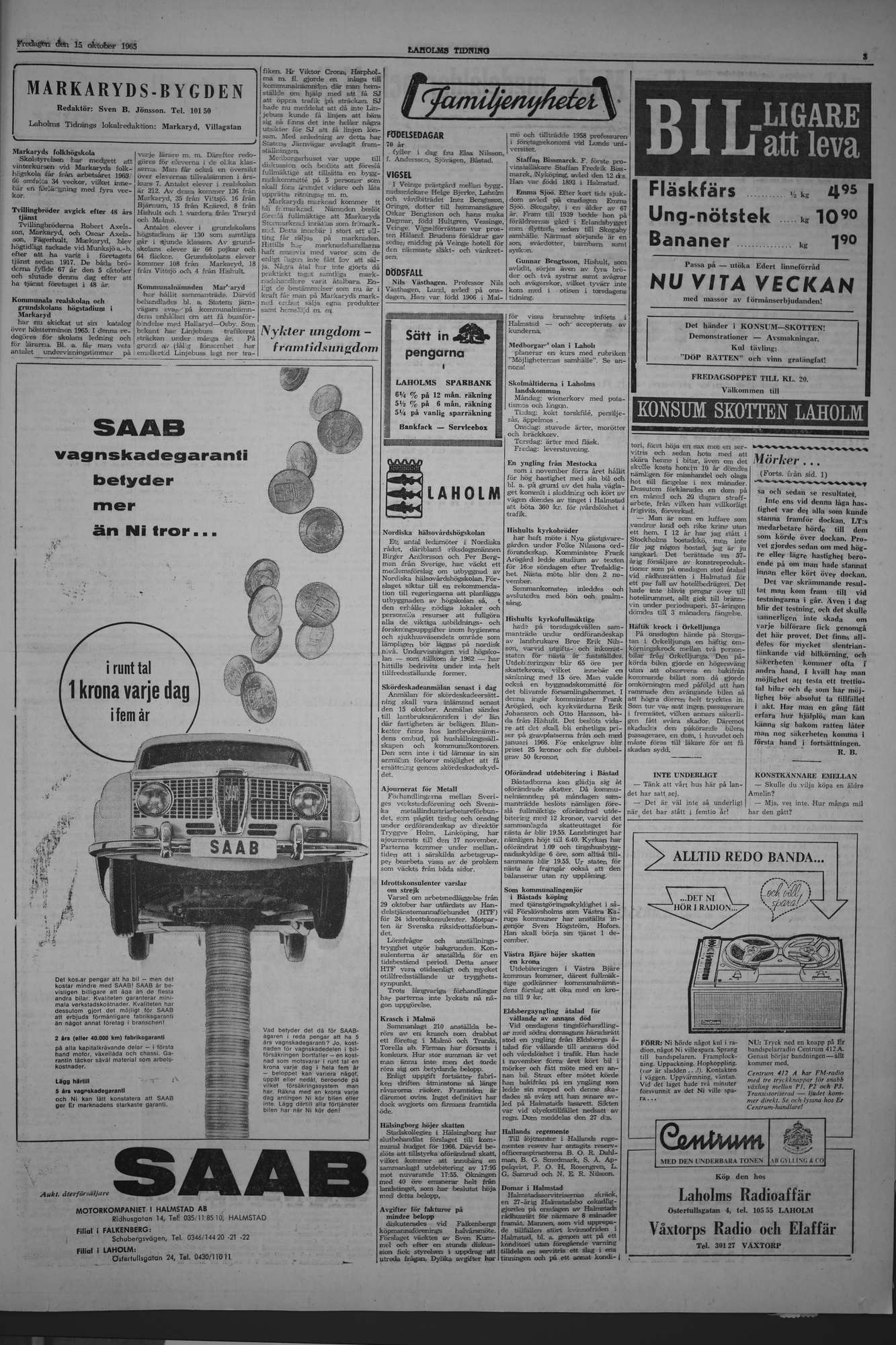 Laholms Tidning Fredag 15 oktober 1965, sida 3
