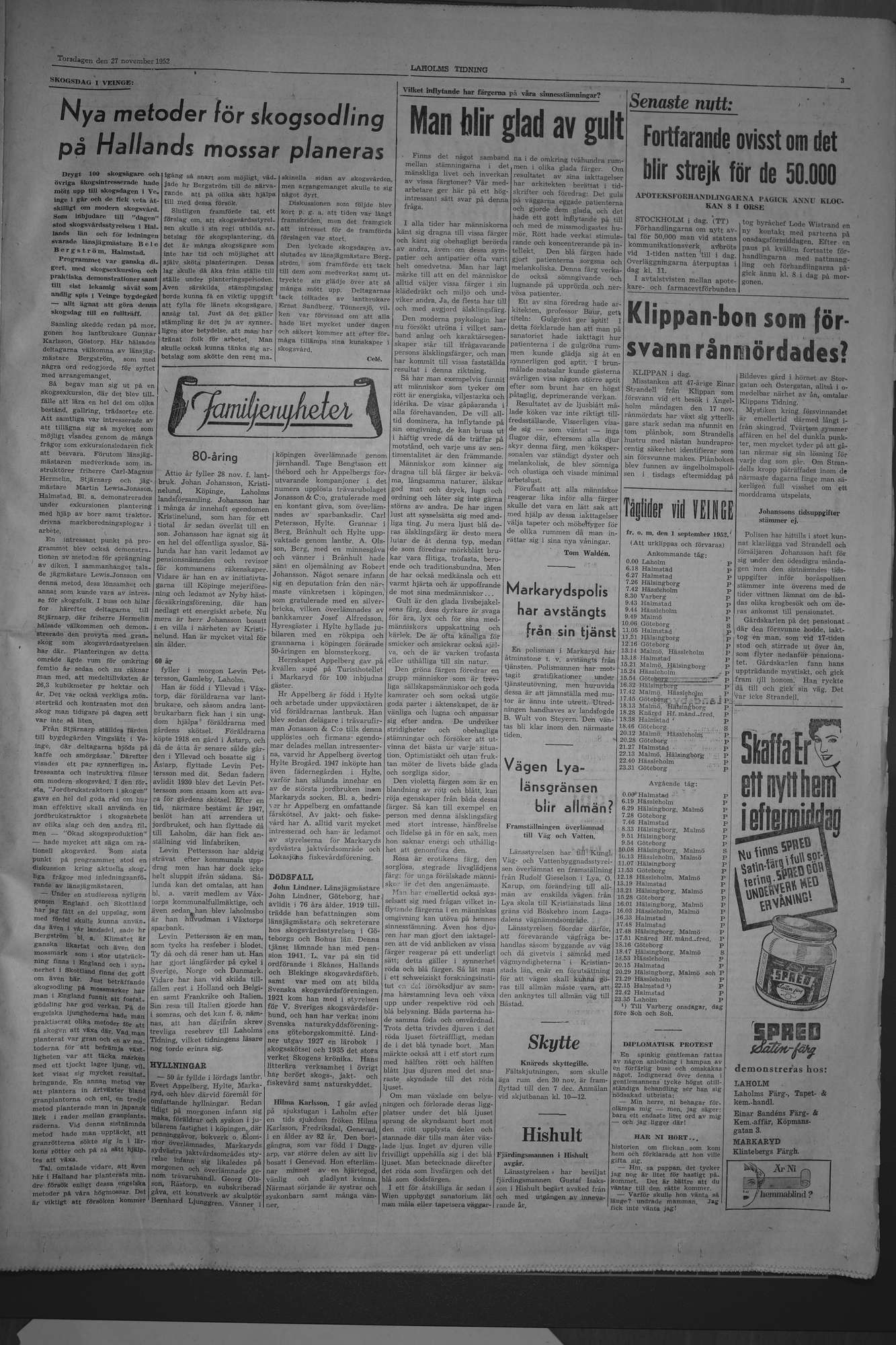 Laholms Tidning Torsdag 27 november 1952, sida 3
