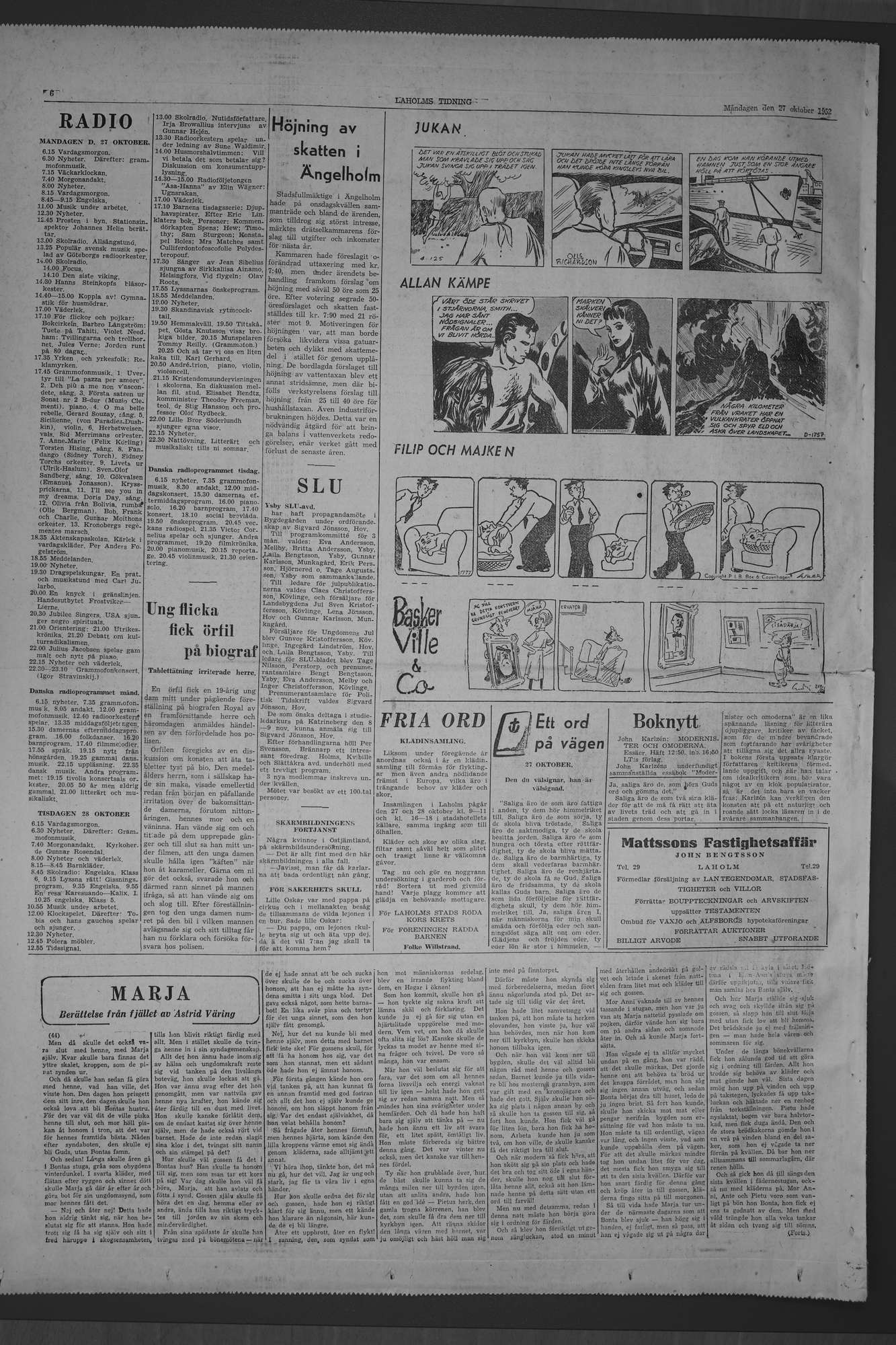 Laholms Tidning Måndag 27 oktober 1952, sida 6