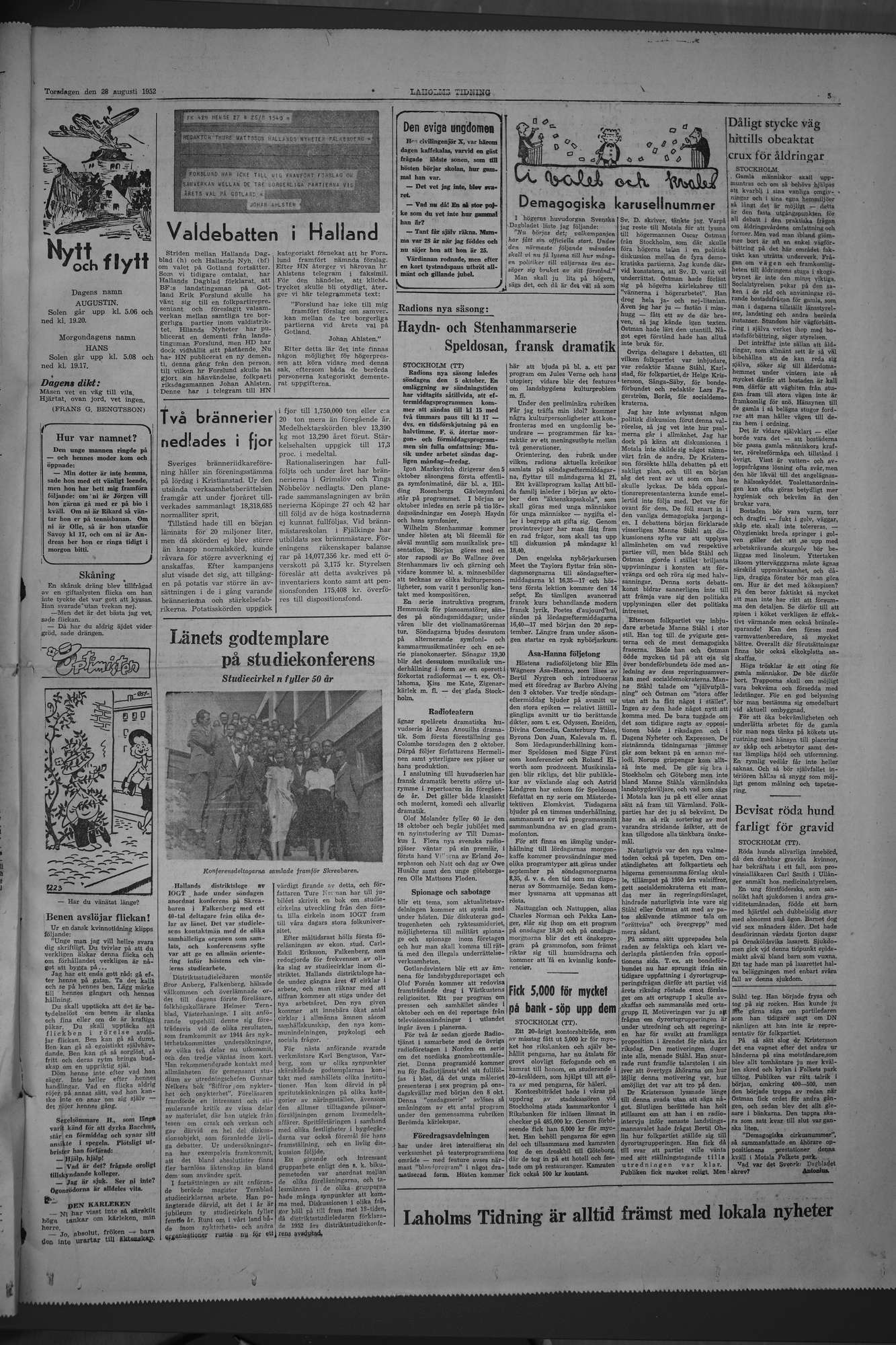 Laholms Tidning Torsdag 28 augusti 1952, sida 5