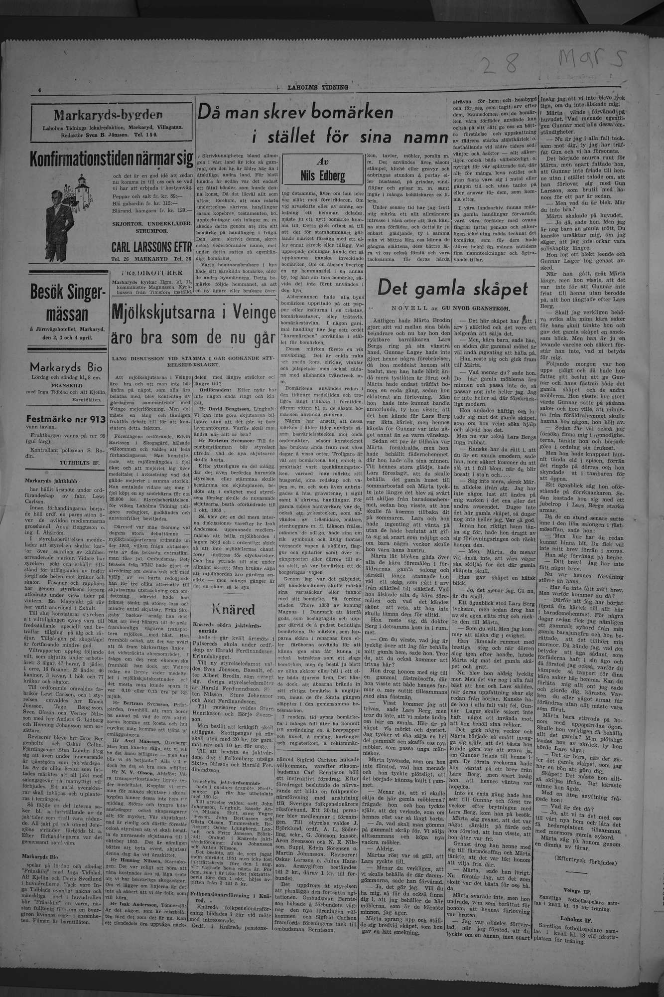 Laholms Tidning Fredag 28 mars 1952, sida 4