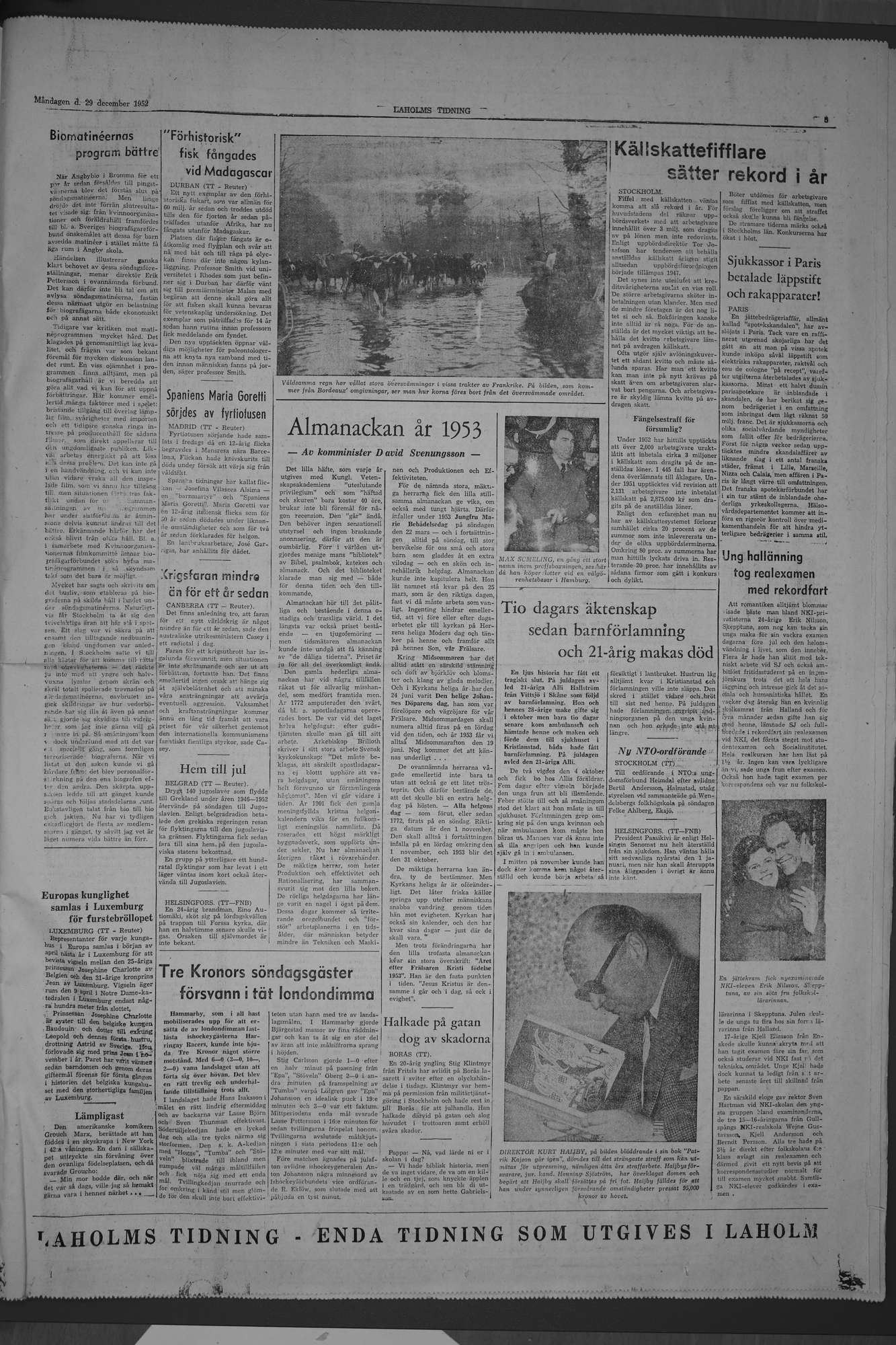 Laholms Tidning Måndag 29 december 1952, sida 5