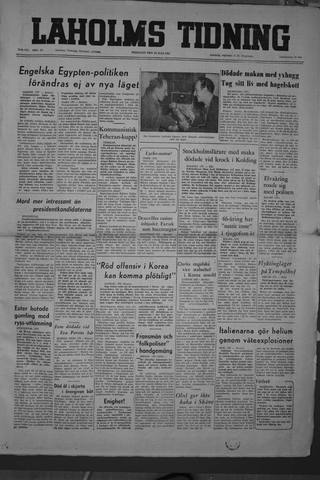 Förstasidan, Tisdag 29 juli 1952