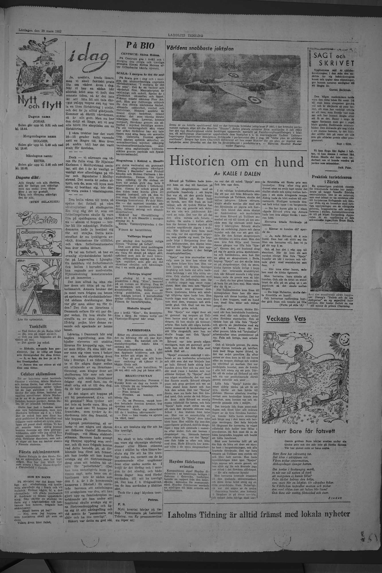 Laholms Tidning Lördag 29 mars 1952, sida 7