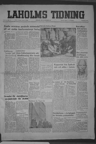Förstasidan, Lördag 29 november 1952