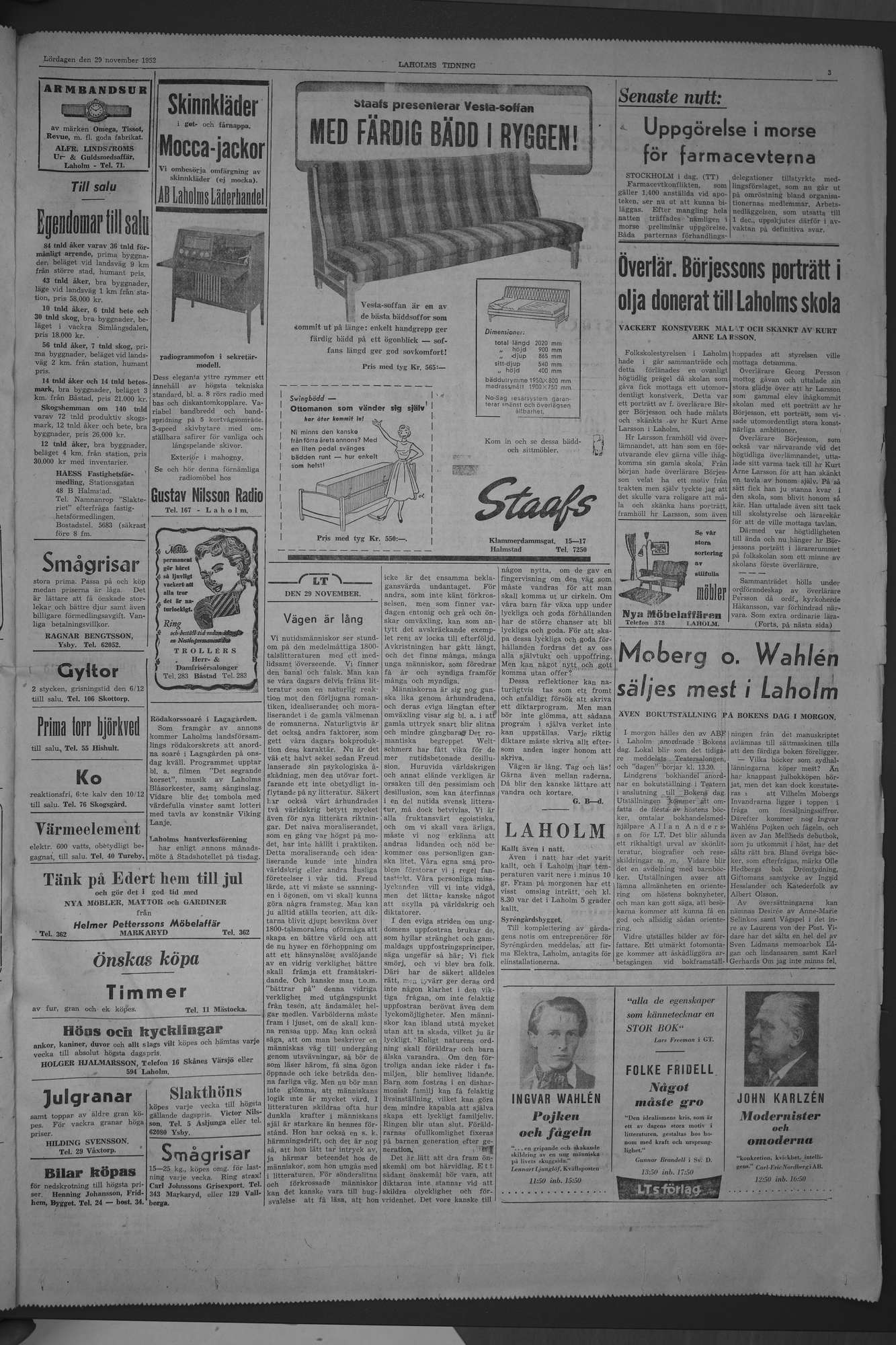 Laholms Tidning Lördag 29 november 1952, sida 3