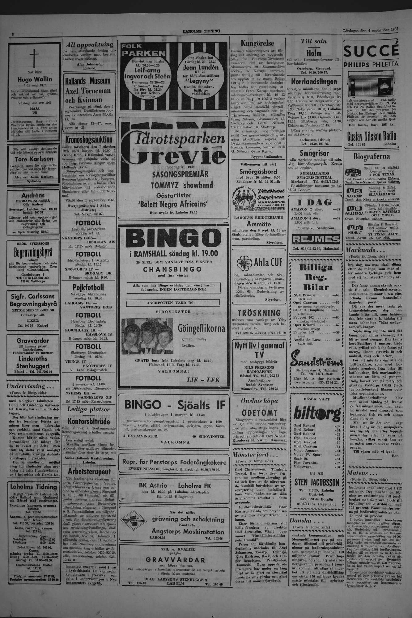 Laholms Tidning Lördag 4 september 1965, sida 2