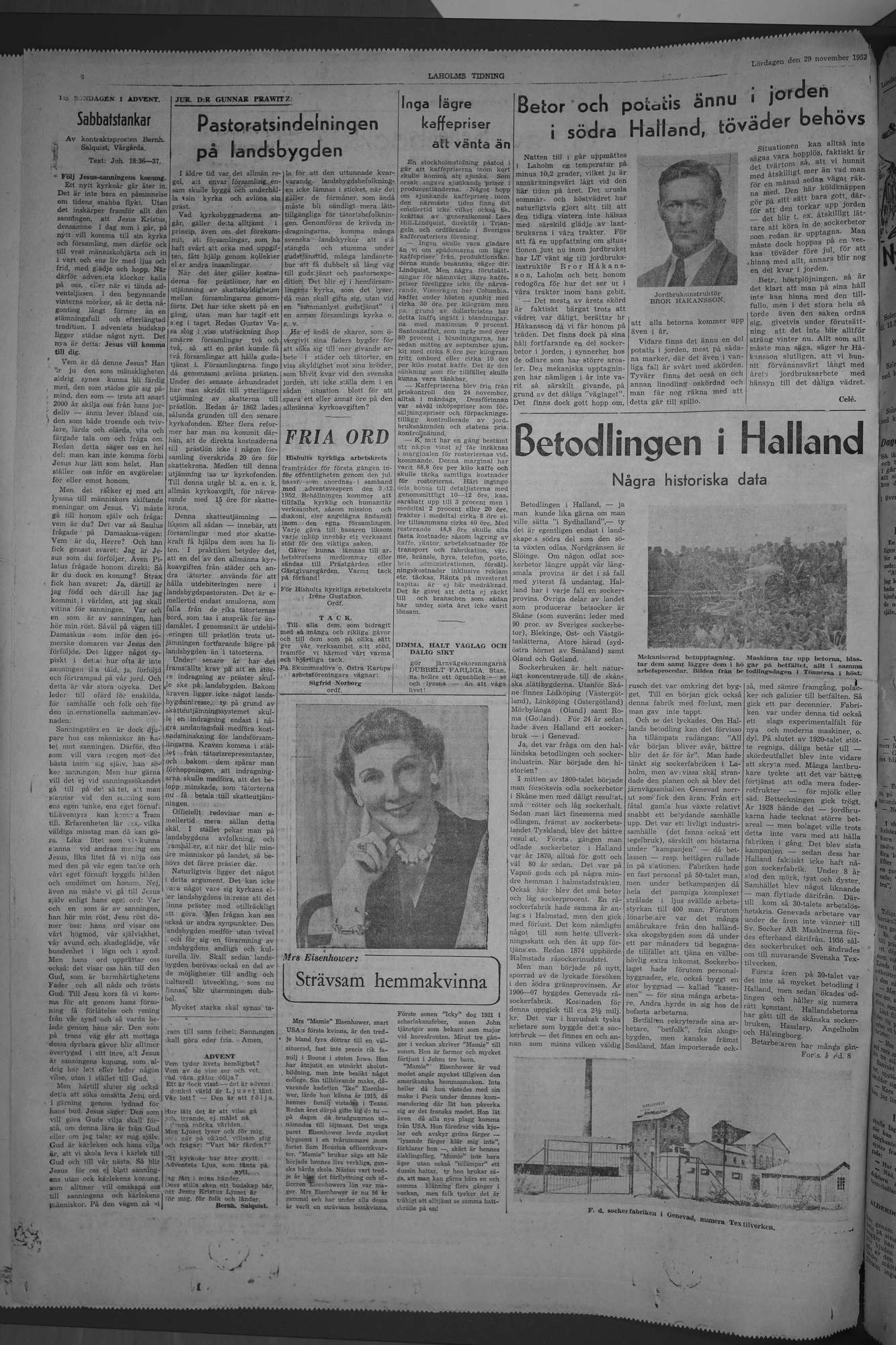 Laholms Tidning Lördag 29 november 1952, sida 6