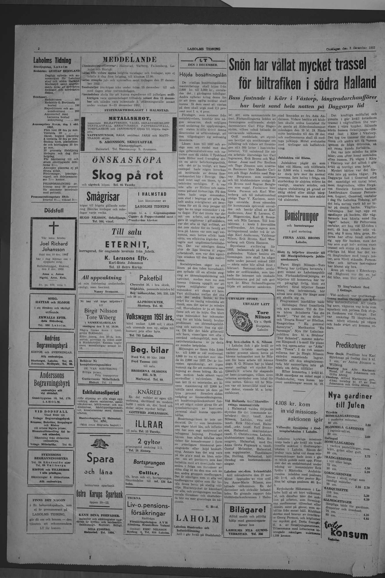 Laholms Tidning Onsdag 3 december 1952, sida 2