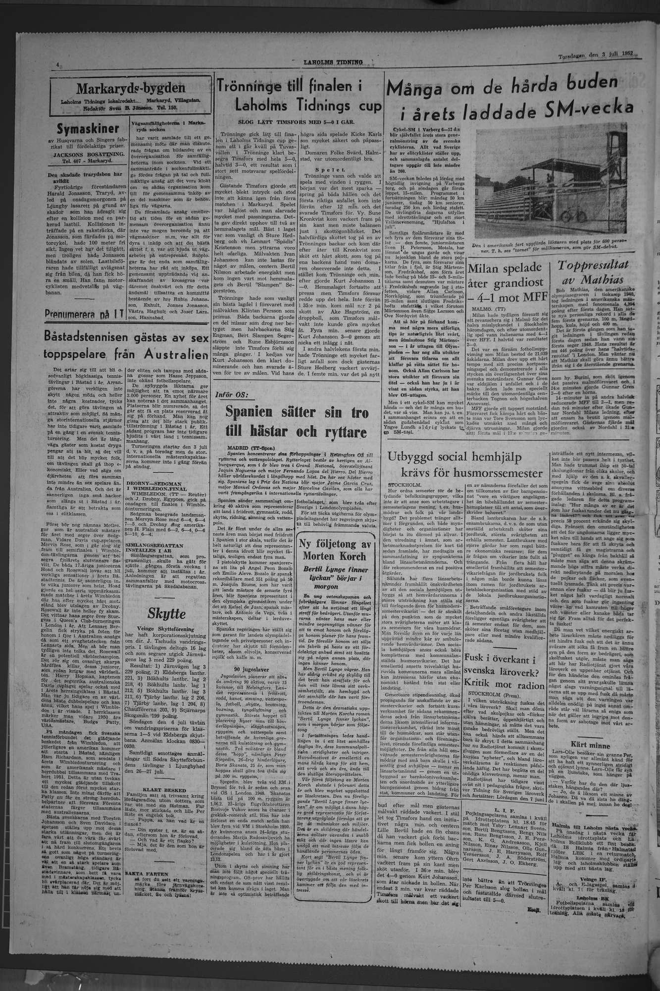 Laholms Tidning Torsdag 3 juli 1952, sida 4
