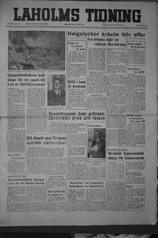 Förstasidan, Tisdag 3 juni 1952