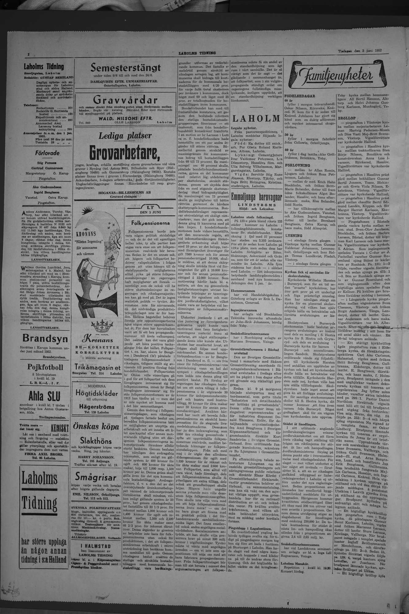 Laholms Tidning Tisdag 3 juni 1952, sida 2