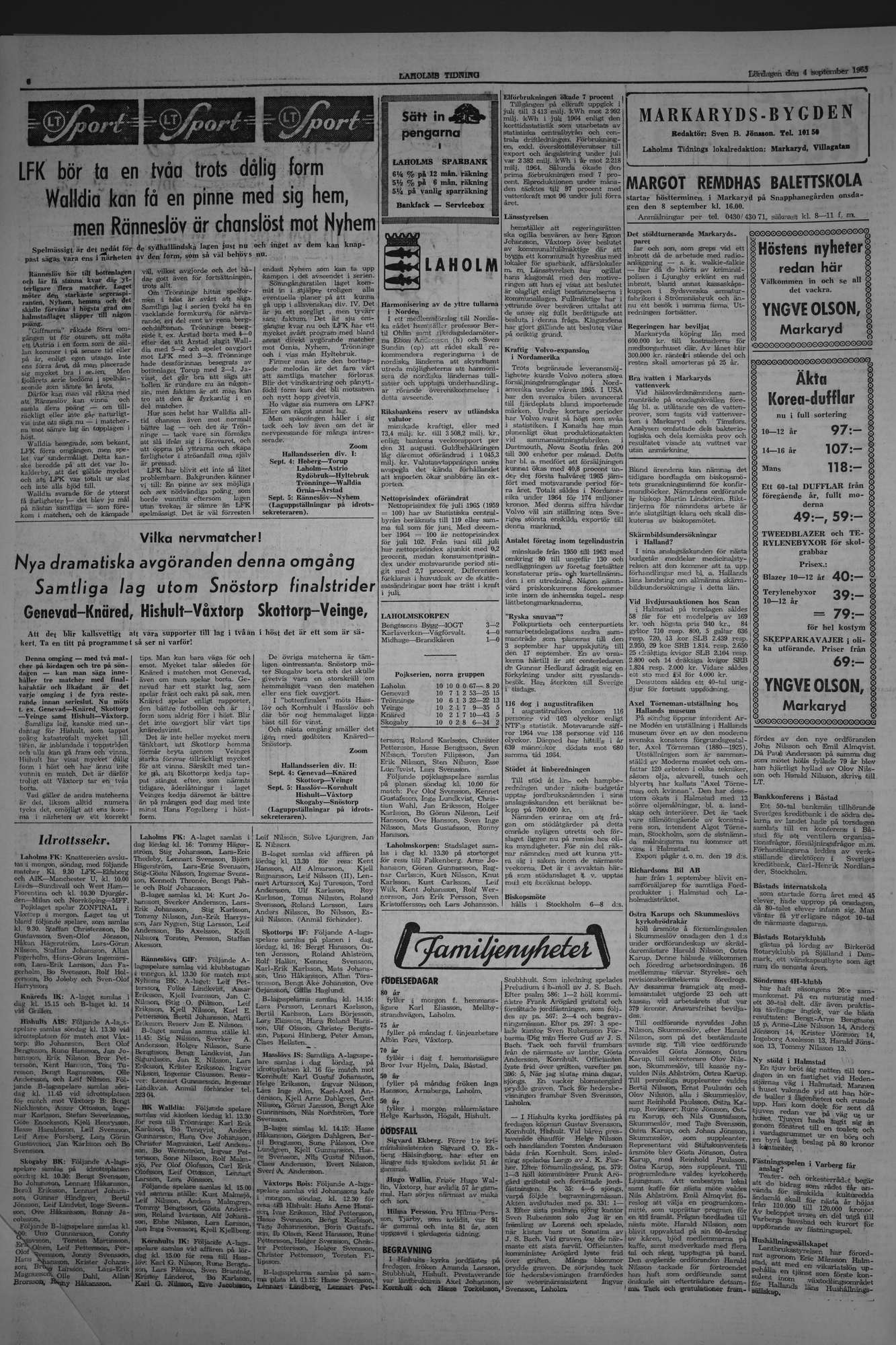 Laholms Tidning Lördag 4 september 1965, sida 6