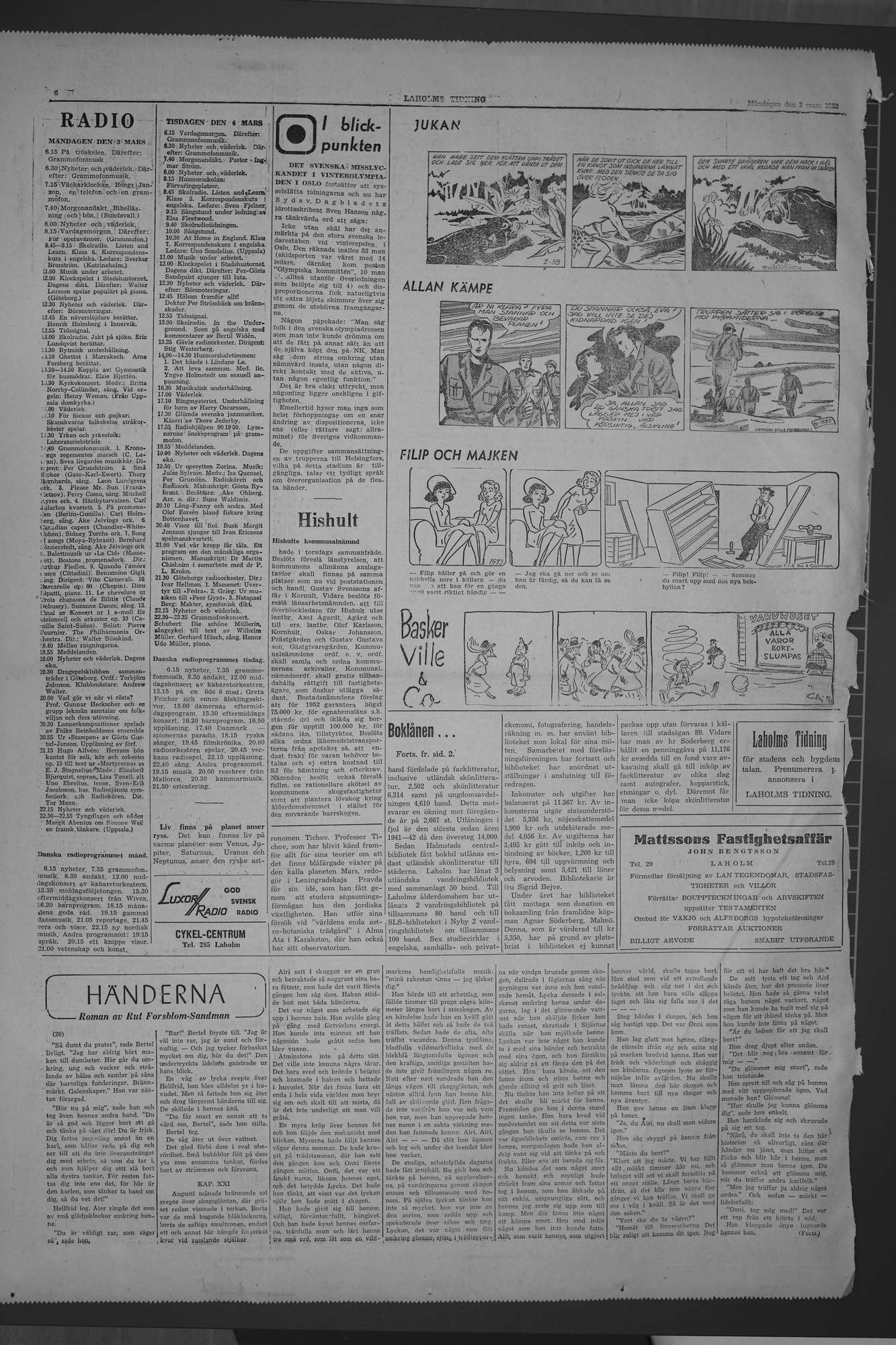 Laholms Tidning Måndag 3 mars 1952, sida 6