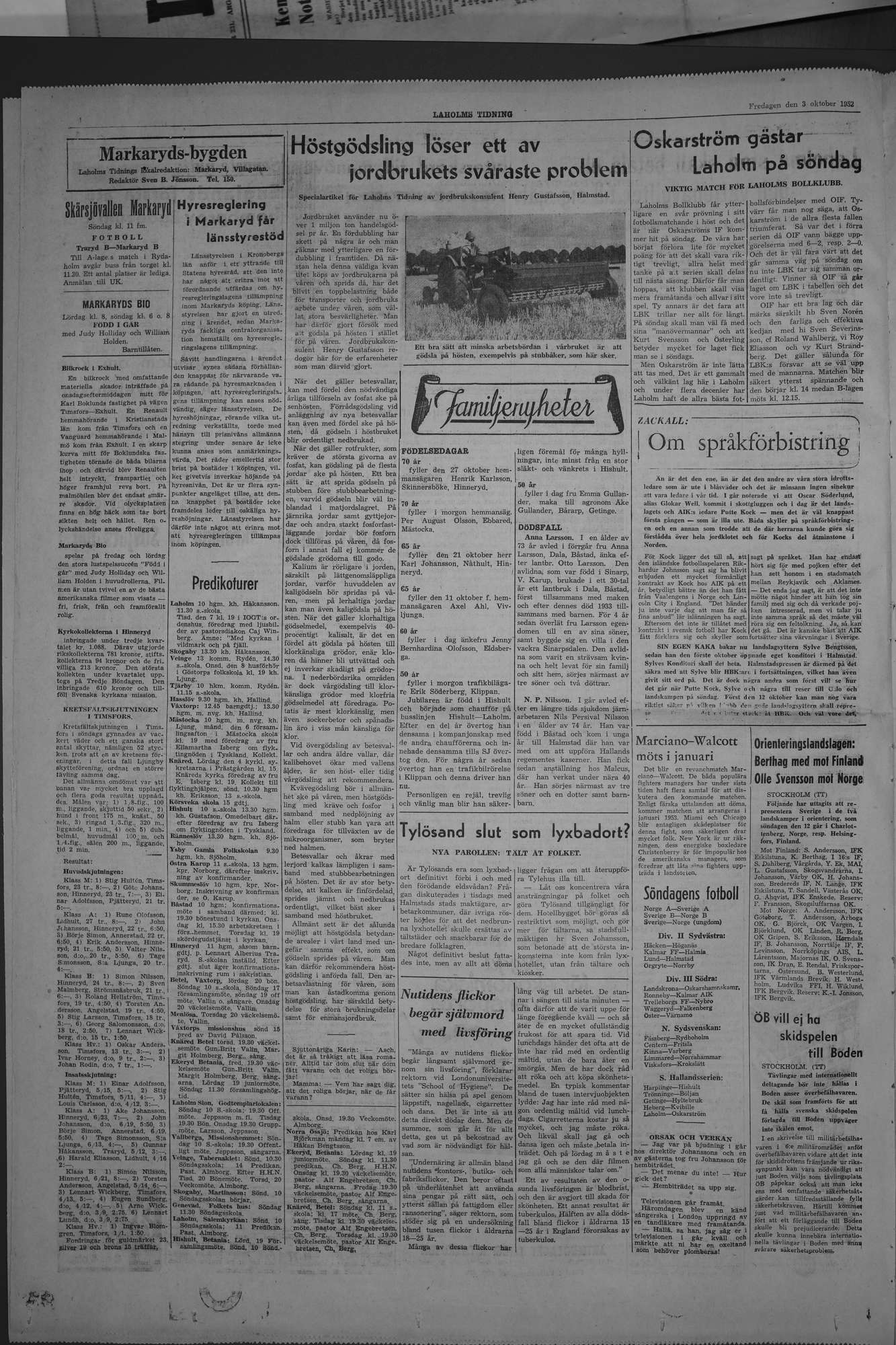 Laholms Tidning Fredag 3 oktober 1952, sida 4