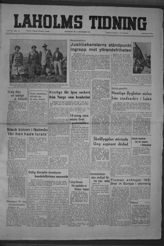 Förstasidan, Onsdag 3 september 1952