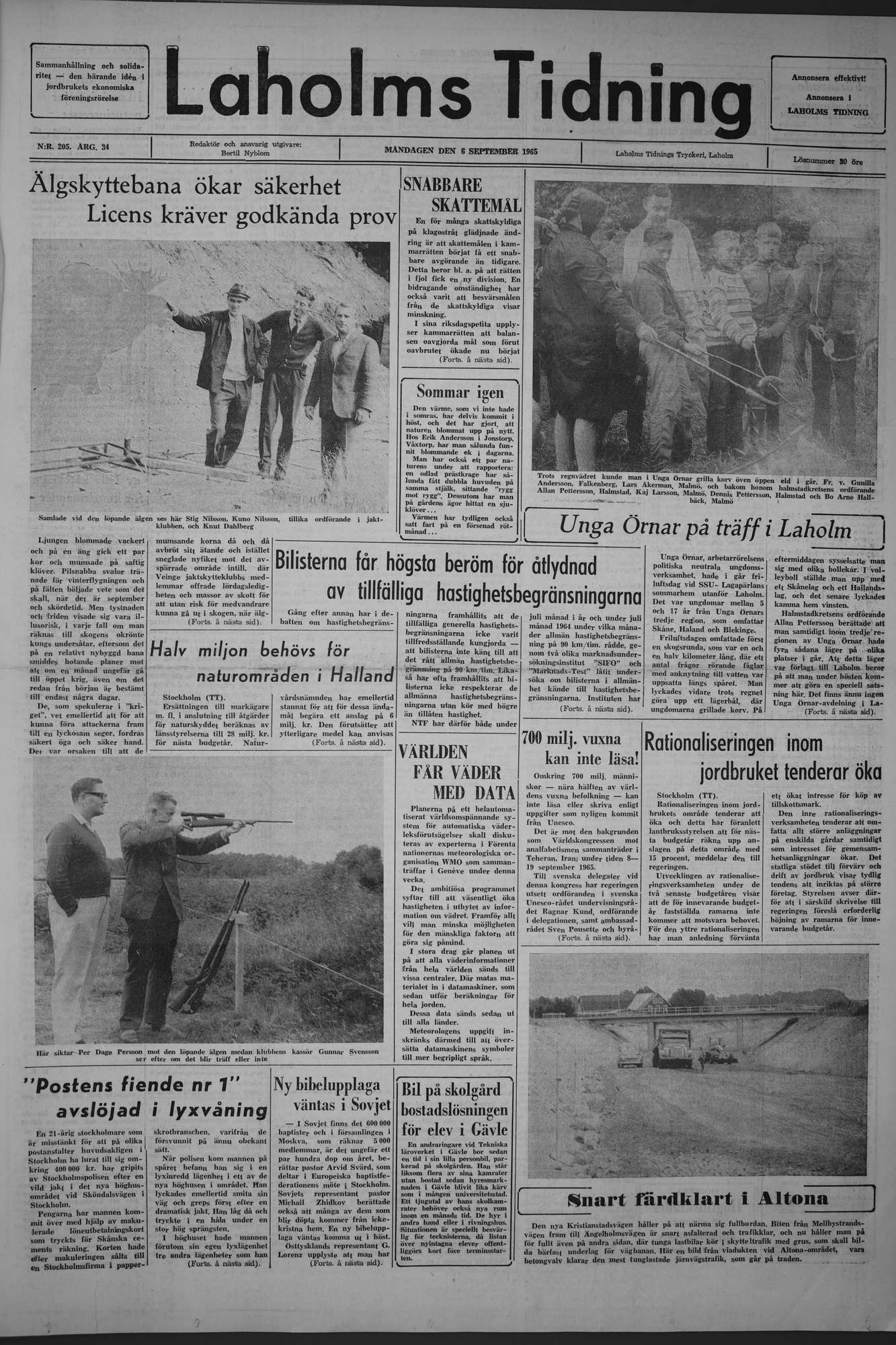 Laholms Tidning Måndag 6 september 1965, sida 1