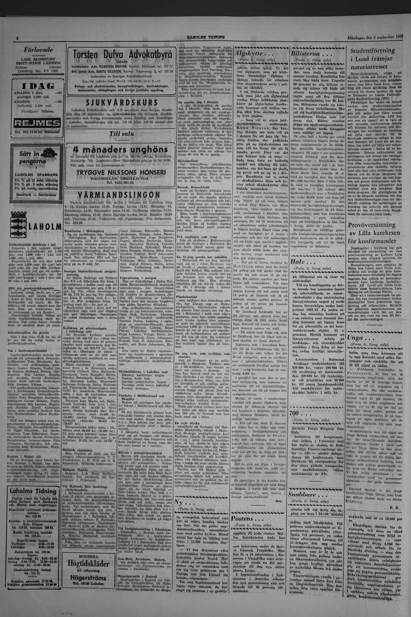 Laholms Tidning Måndag 6 september 1965, sida 2