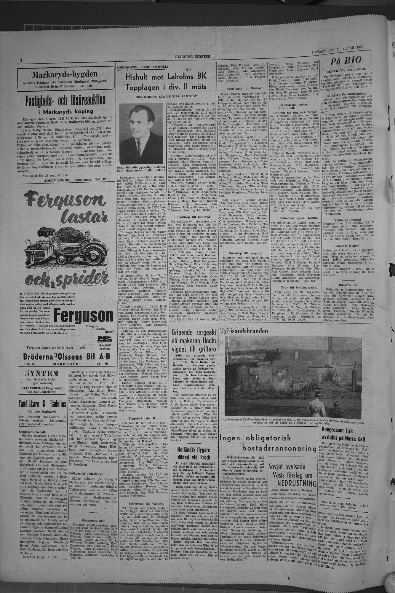 Laholms Tidning Lördag 30 augusti 1952, sida 4