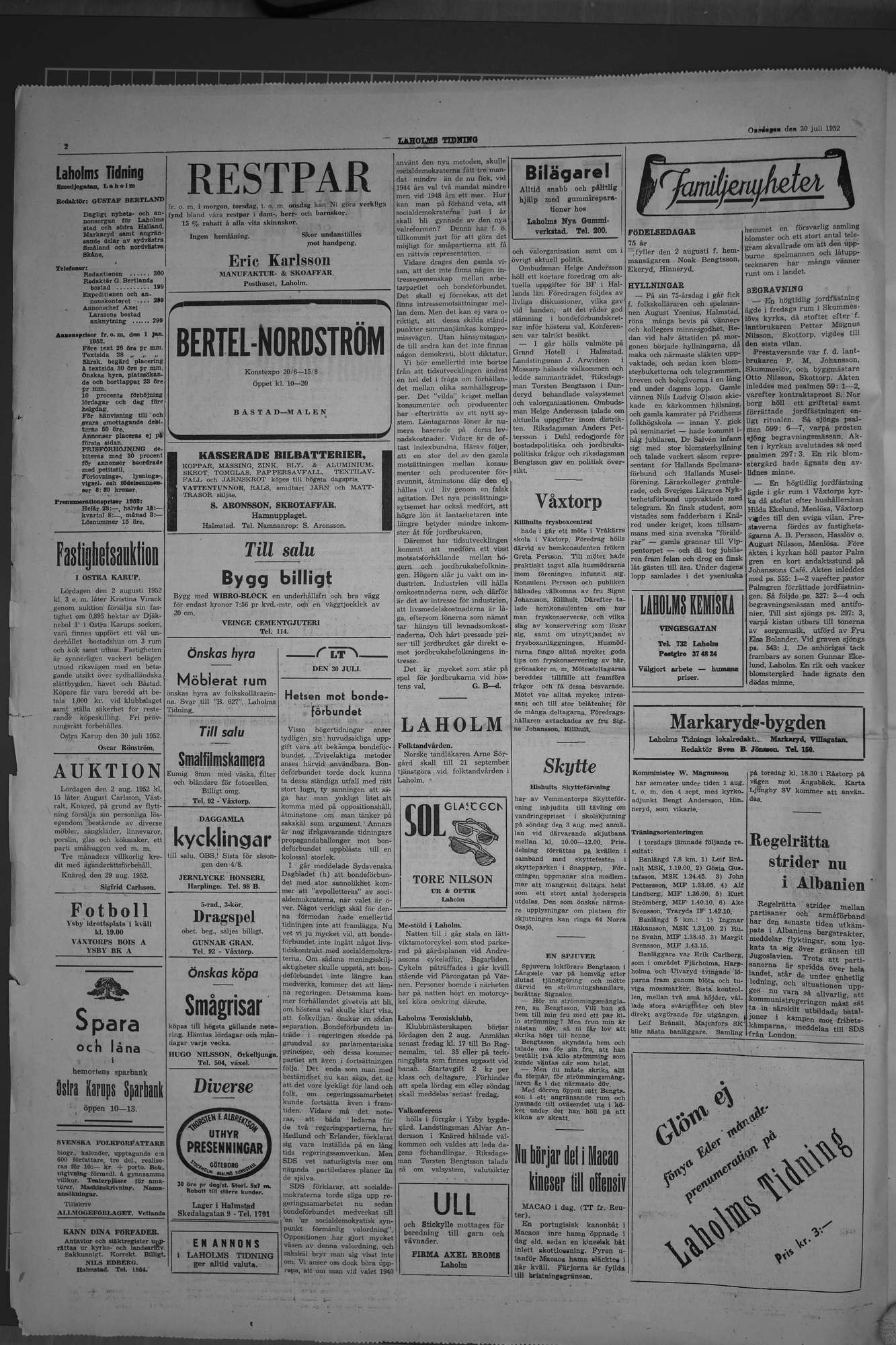 Laholms Tidning Onsdag 30 juli 1952, sida 2