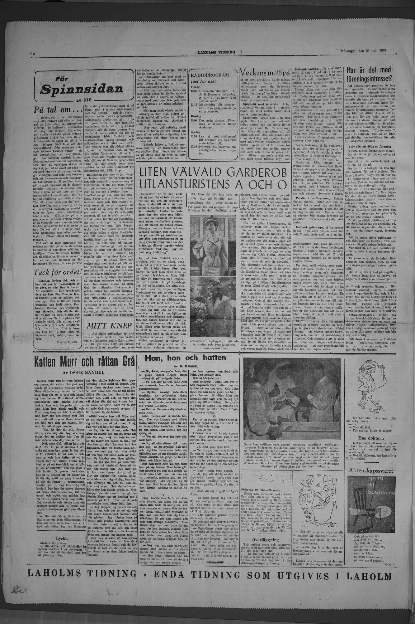 Laholms Tidning Måndag 30 juni 1952, sida 6