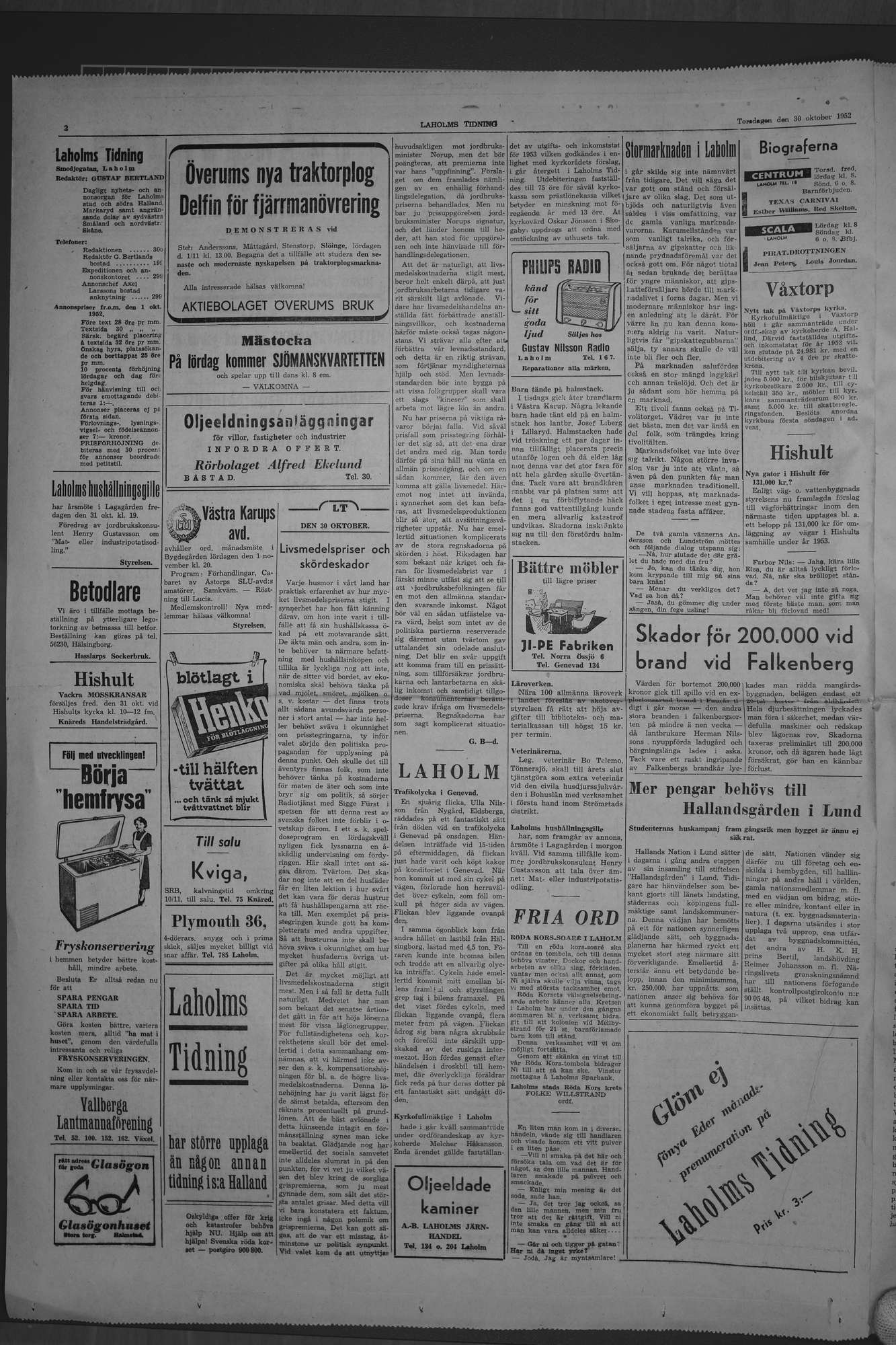 Laholms Tidning Torsdag 30 oktober 1952, sida 2
