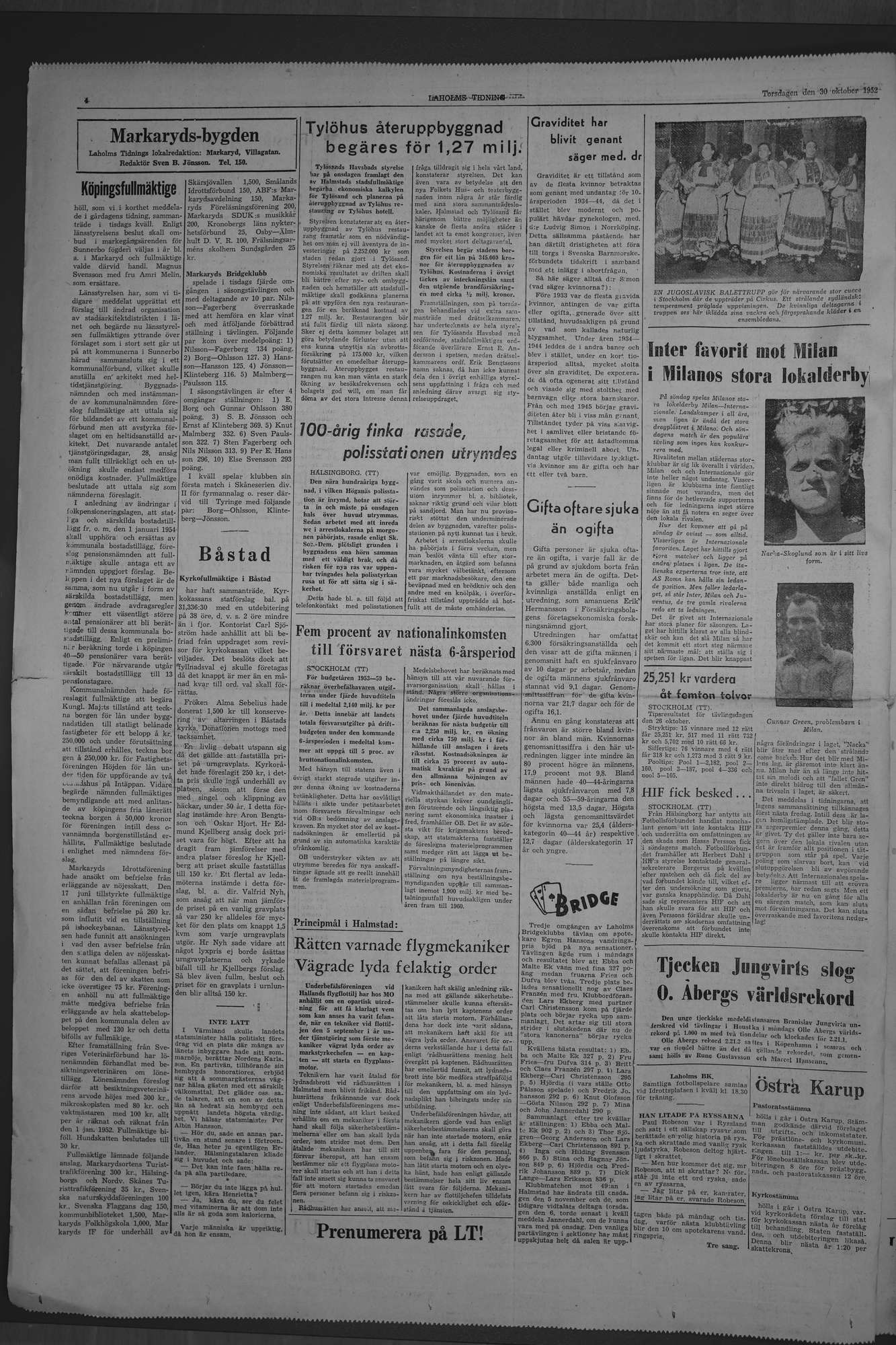 Laholms Tidning Torsdag 30 oktober 1952, sida 4