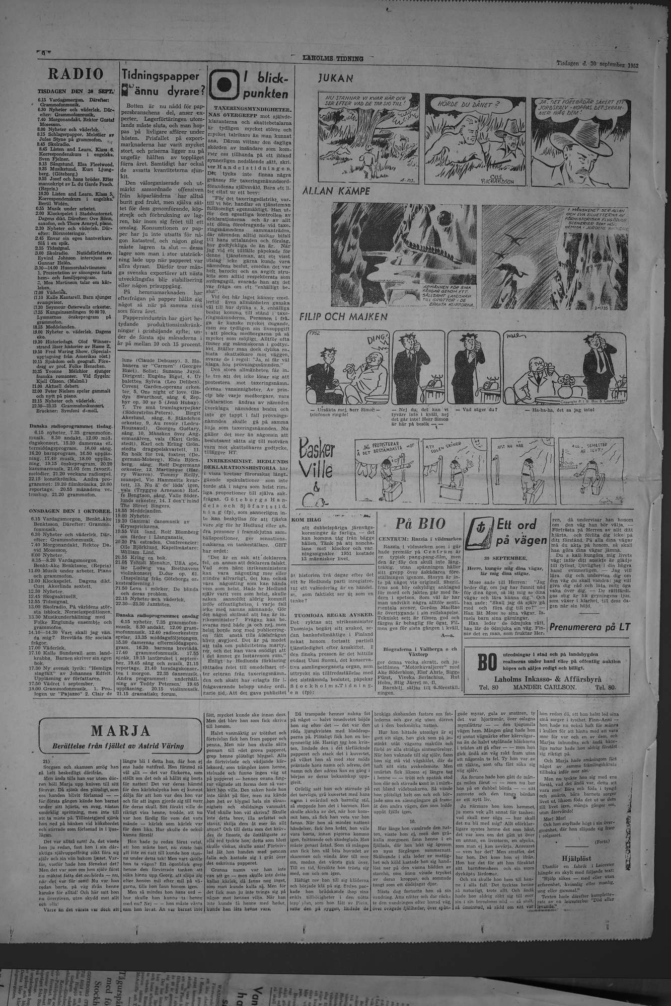 Laholms Tidning Tisdag 30 september 1952, sida 6