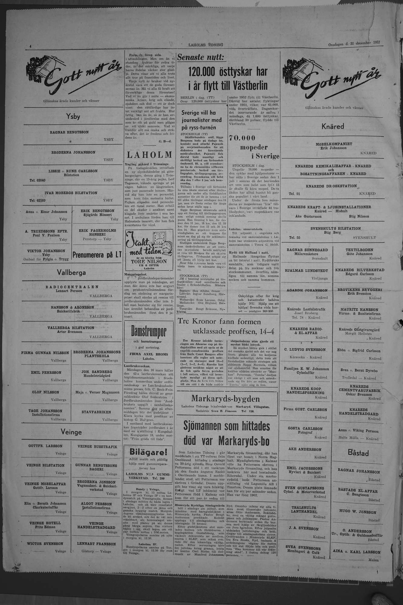 Laholms Tidning Onsdag 31 december 1952, sida 4