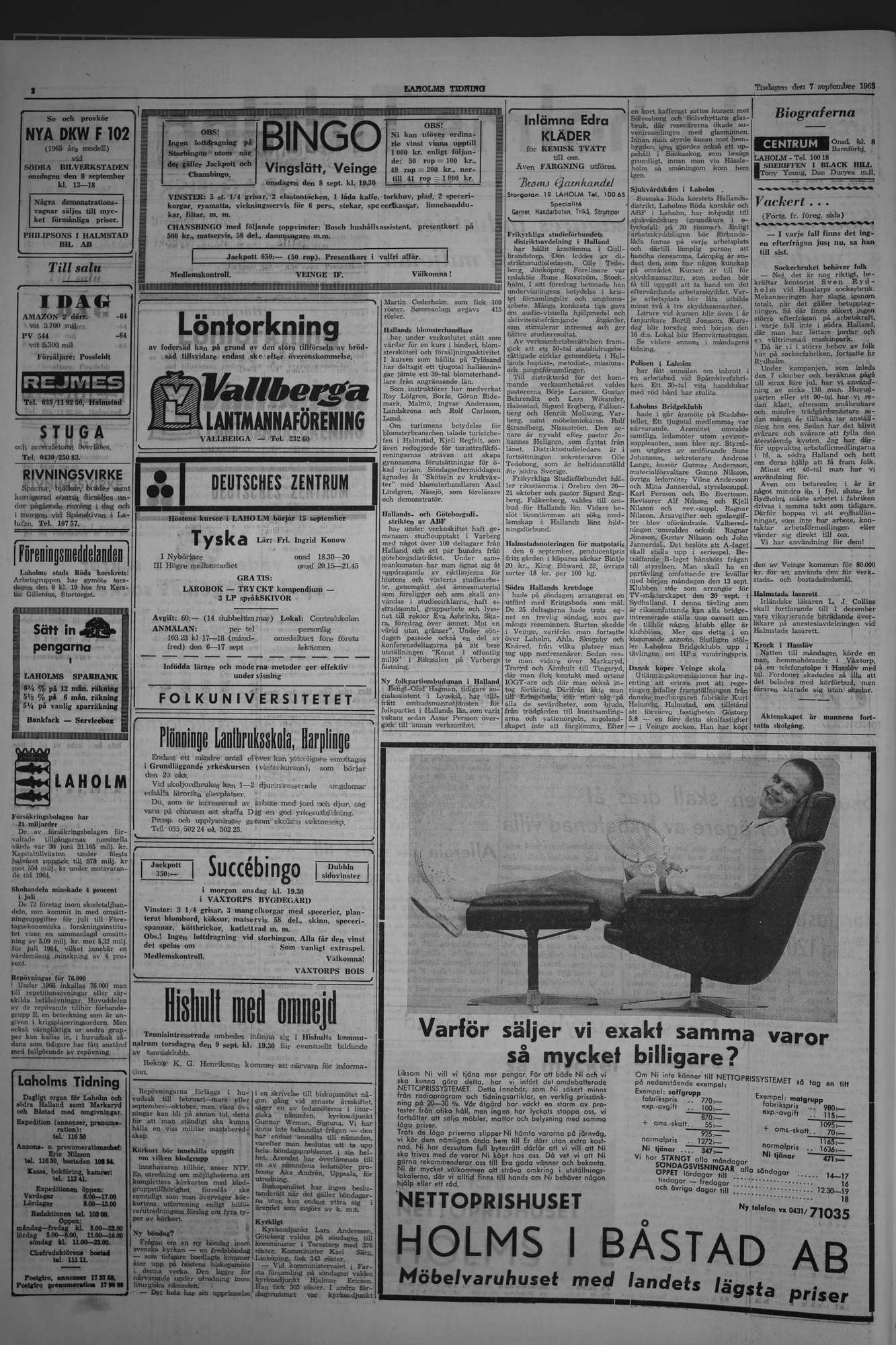 Laholms Tidning Tisdag 7 september 1965, sida 2