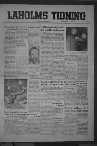 Förstasidan, Måndag 31 mars 1952