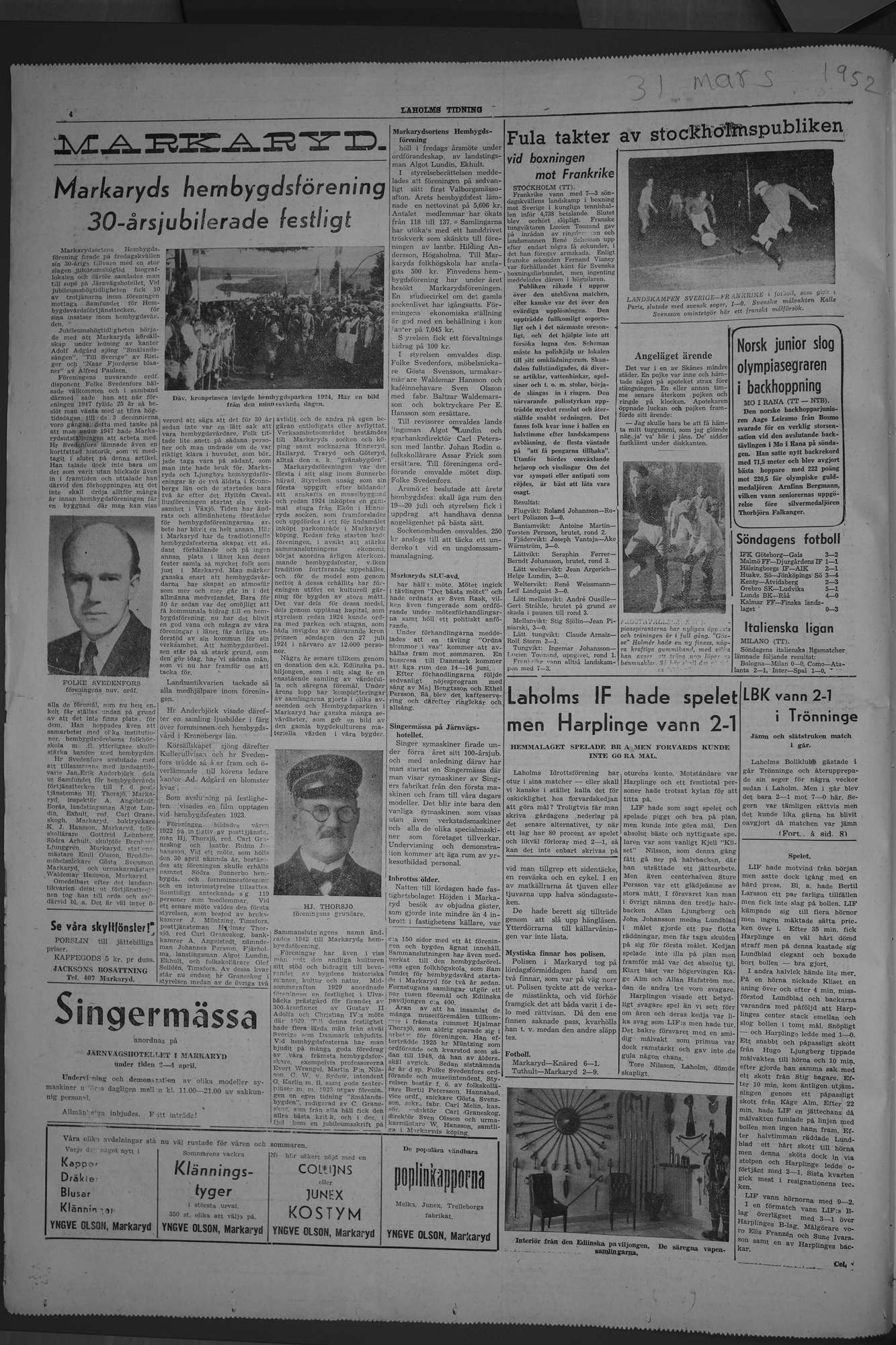 Laholms Tidning Måndag 31 mars 1952, sida 4