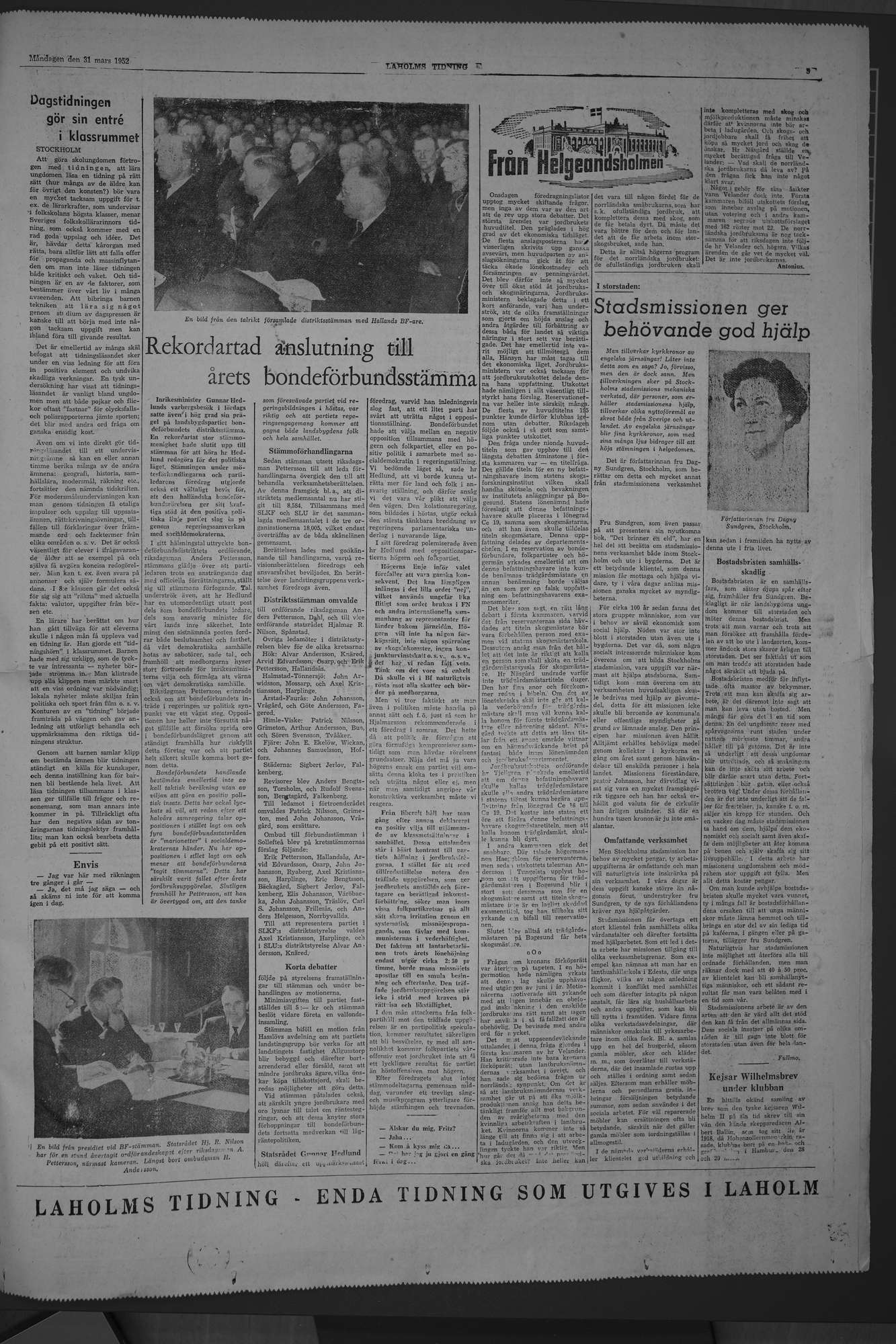 Laholms Tidning Måndag 31 mars 1952, sida 5