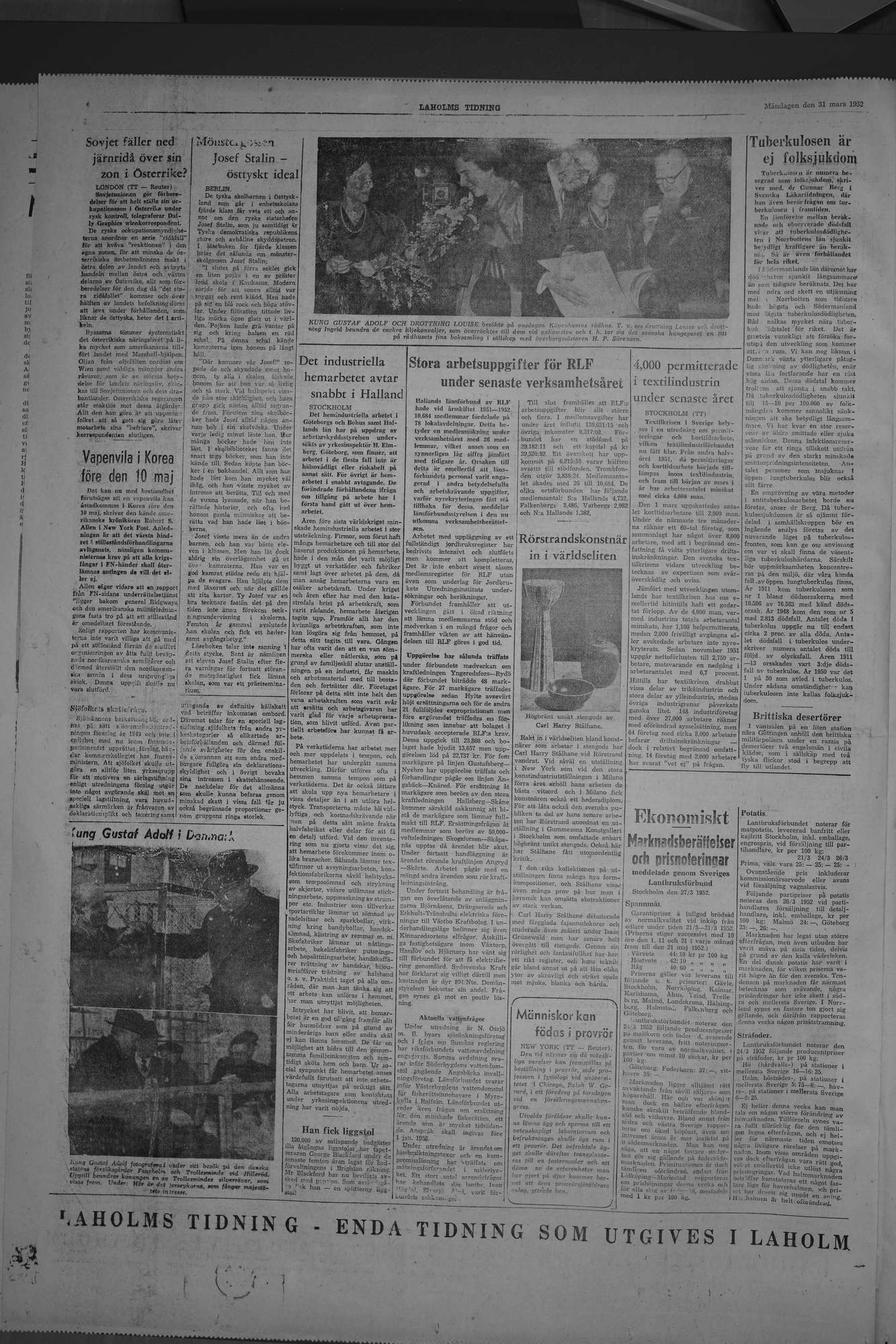 Laholms Tidning Måndag 31 mars 1952, sida 6