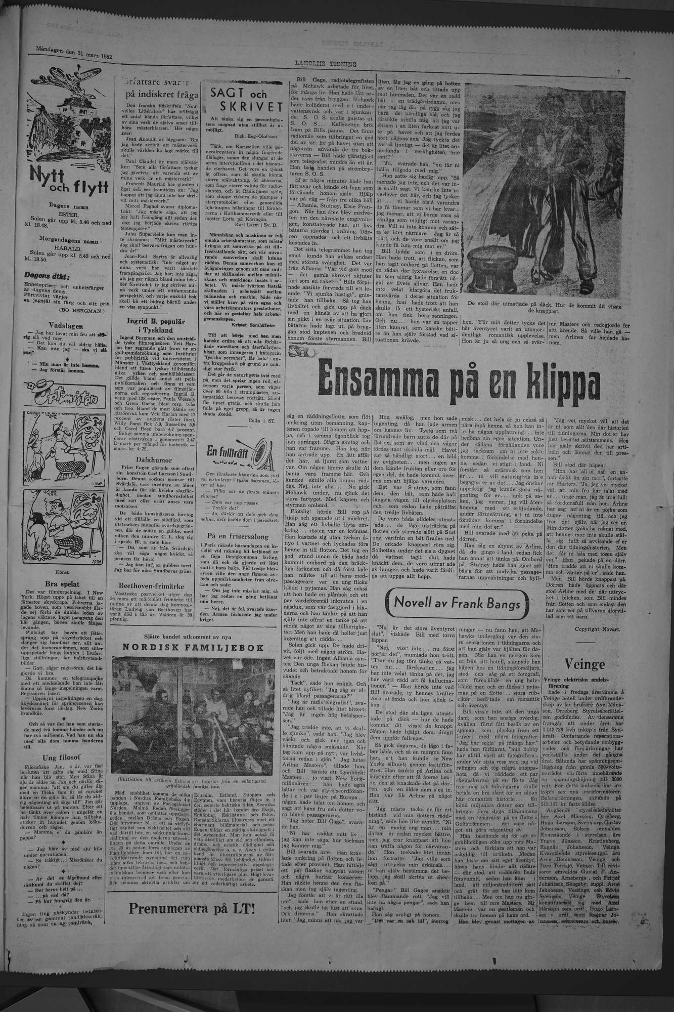 Laholms Tidning Måndag 31 mars 1952, sida 7